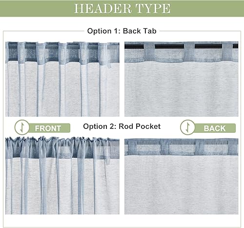 Vista 71 de PONY DANCE Cortinas transparentes para cocina, cenefas transparentes de lino sintético con textura, elegantes cortinas de gasa con pestaña trasera