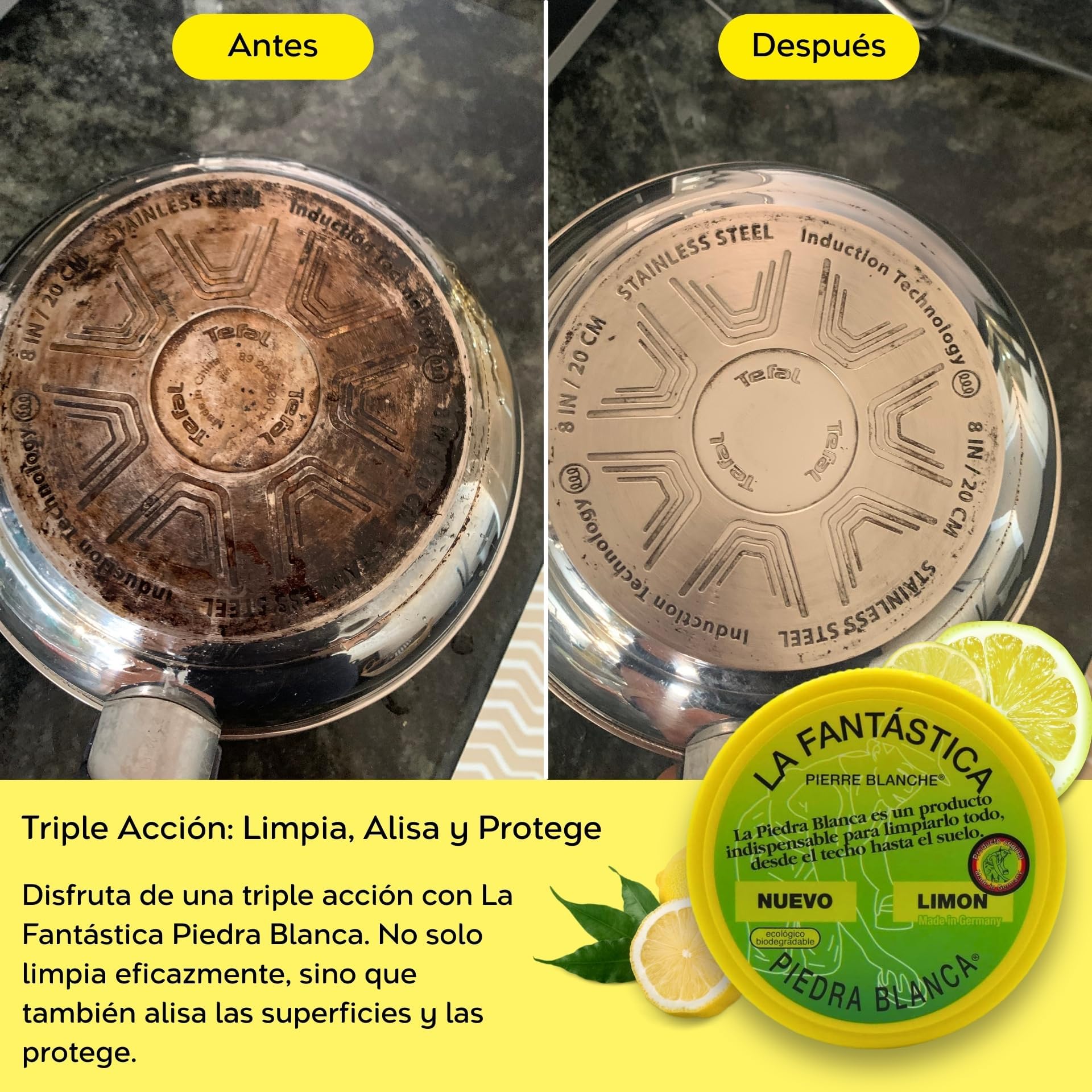 La Fantástica Piedra Blanca Original Pack 3x900g | Arcilla de Limpieza Multiusos, Fórmula Alemana, 6 Esponjas de Regalo