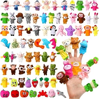 88 Pcs Finger Puppets Bulk Set, Cartoon Animal Fruit Family Hand Puppets for Kids, Soft Velvet Mini Plush Doll Props Toys for Show Story Time Gift Party Favors Stuffers Teaching