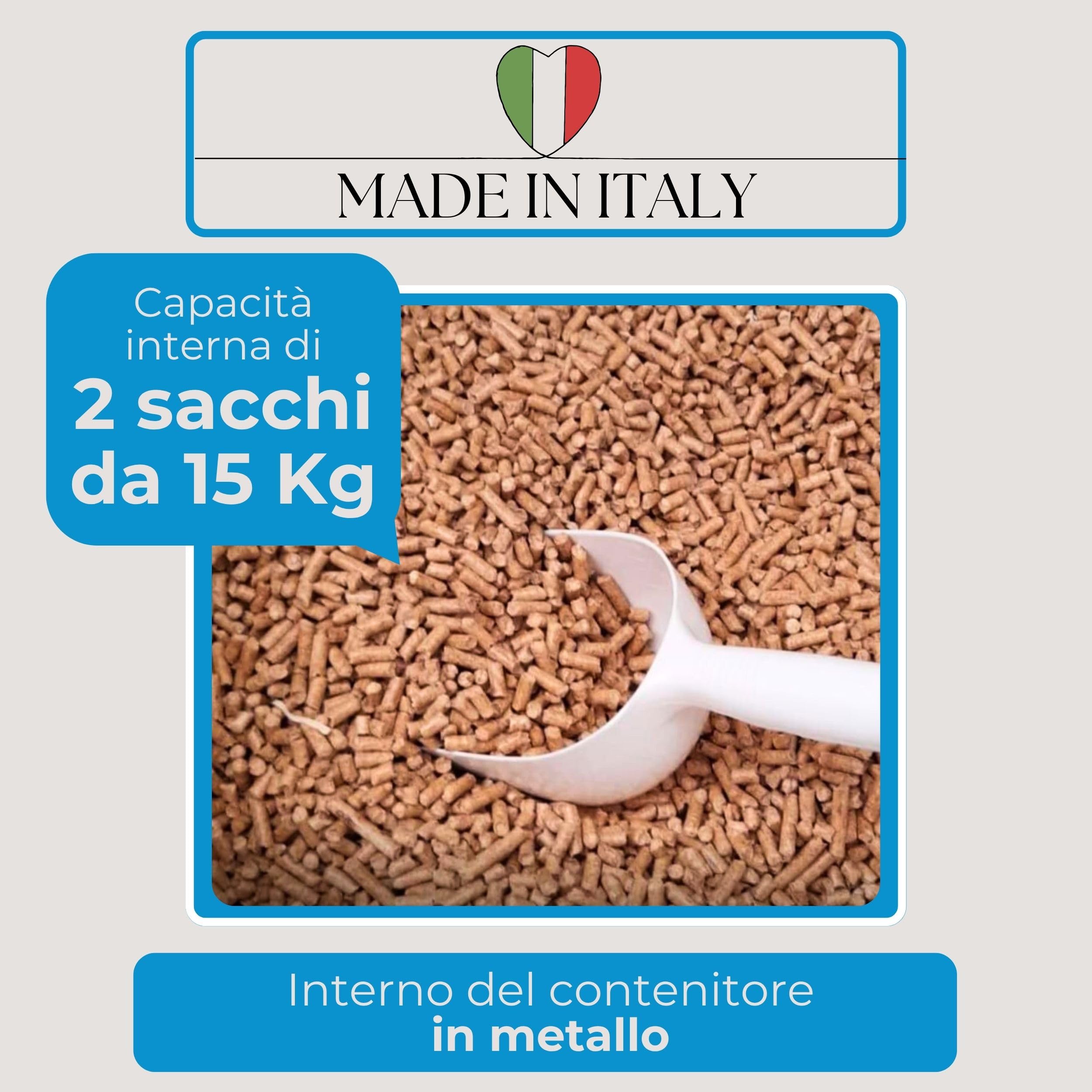 FLOMAR - Porta Pellet da Interno con Ruote - Contenitore in Metallo Verniciato a Fuoco Grigio