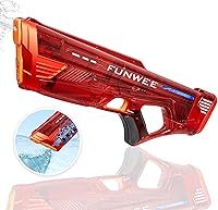 Funwee Electric Water Gun for Kids & Adults: Powerful Automatic Squirt Gun, 100+ Shots, 30ft Range, Waterproof Pool Blaster (Transparent Red)