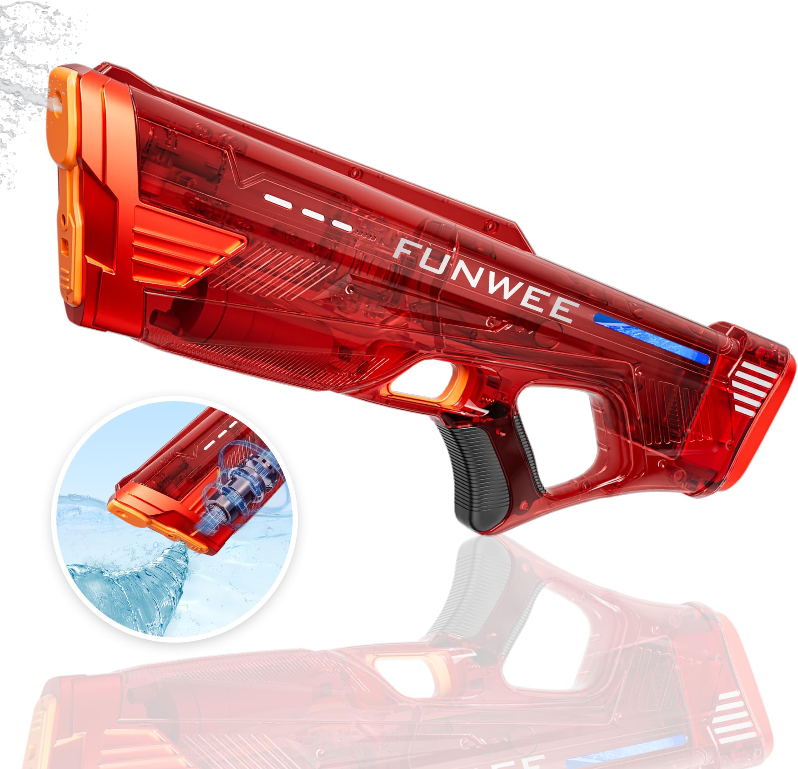 Electric Water Gun for Adults Kids, Powerful Automatic Squirt Gun, High Powered Shooting 100+ Times, Long Range, Auto Water Blaster, Outdoor Water Toy Pool Game(Transparent Red)