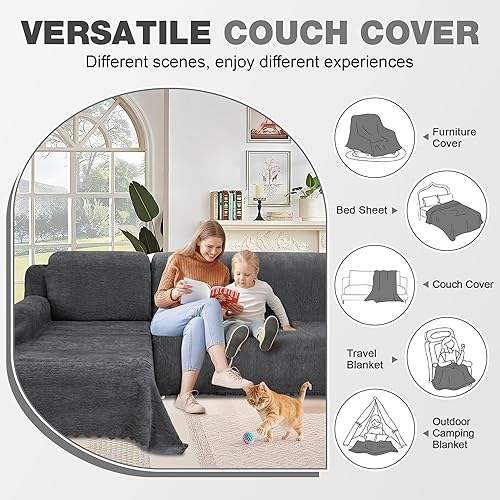 Miniatura 6 de Juego de 2 fundas de sofá modulares 10% impermeables para perros, de chenilla, en forma de L, 2 piezas, con borlas, protector suave y lavable para