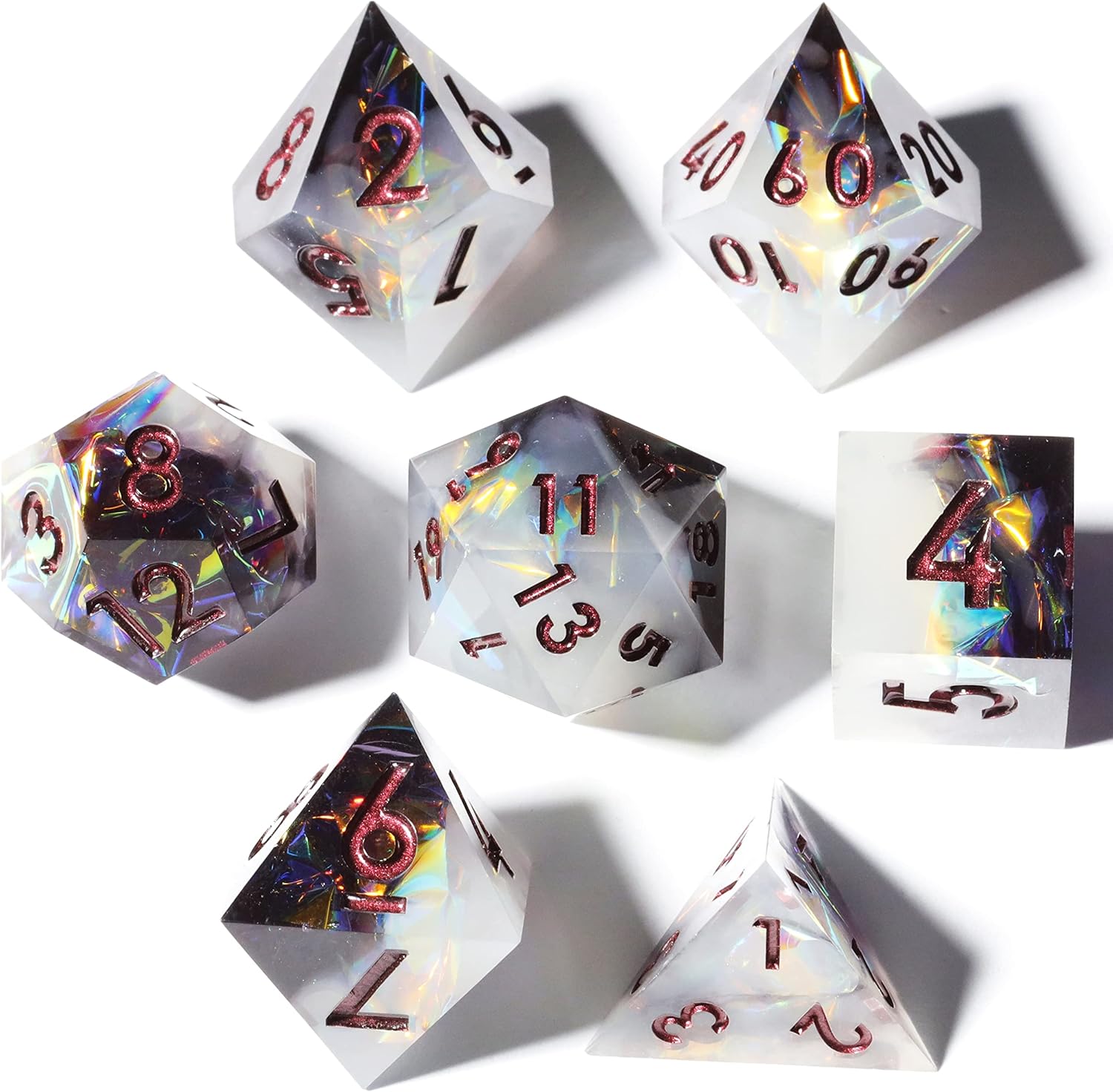 Holographic DND Sharp Edge Roleplaying Polyhedral Dice Set,for Dungeons and Dragons RPG MTG Table Games,7 Pcs Handmade Gemstone Dice Set