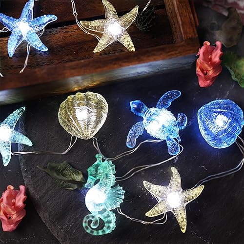 Miniatura 6 de Guirnalda de luces náuticas, vida marina, luces de hadas oceánicas, enchufables o funciona con pilas, decoración de playa para dormitorio, tortuga,