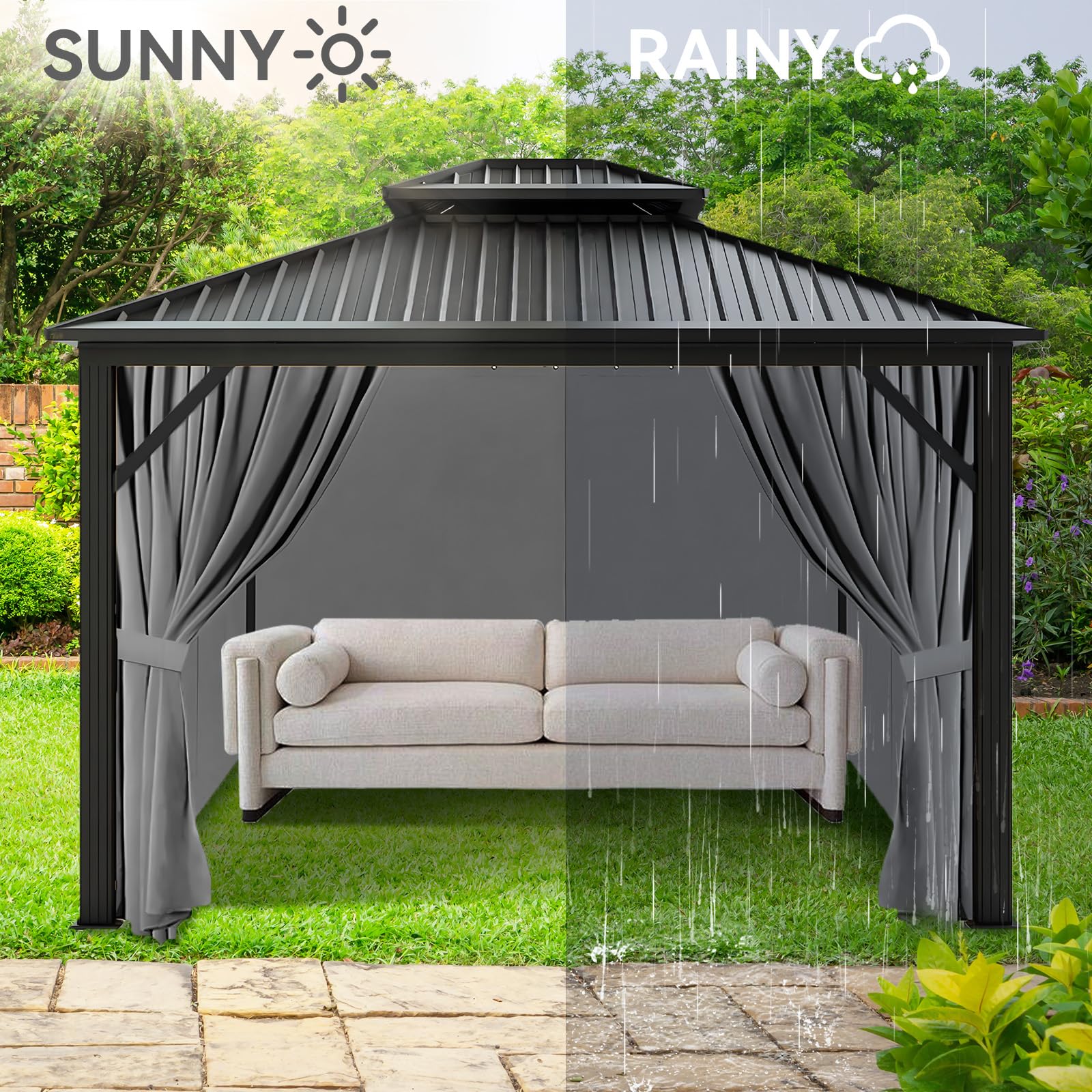 homegroove Pavillon-Vorhänge, wasserdicht, 3 x 3,6 m, Sichtschutzvorhänge, 4 Paneele, Pavillon-Ersatzvorhang mit Reißverschluss für Garten, Terrasse, Hof (nur Vorhänge) (Grau)