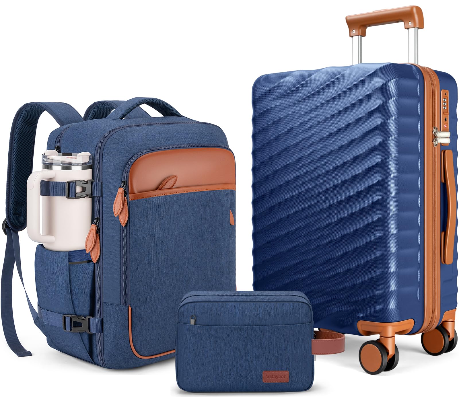3 Piece Luggage Set with Travel Backpack, 20” PC Hardside Suitcase with Spinner Wheels, Flight Approved Carry On Luggage with YKK Zippers & TSA Lock image 1