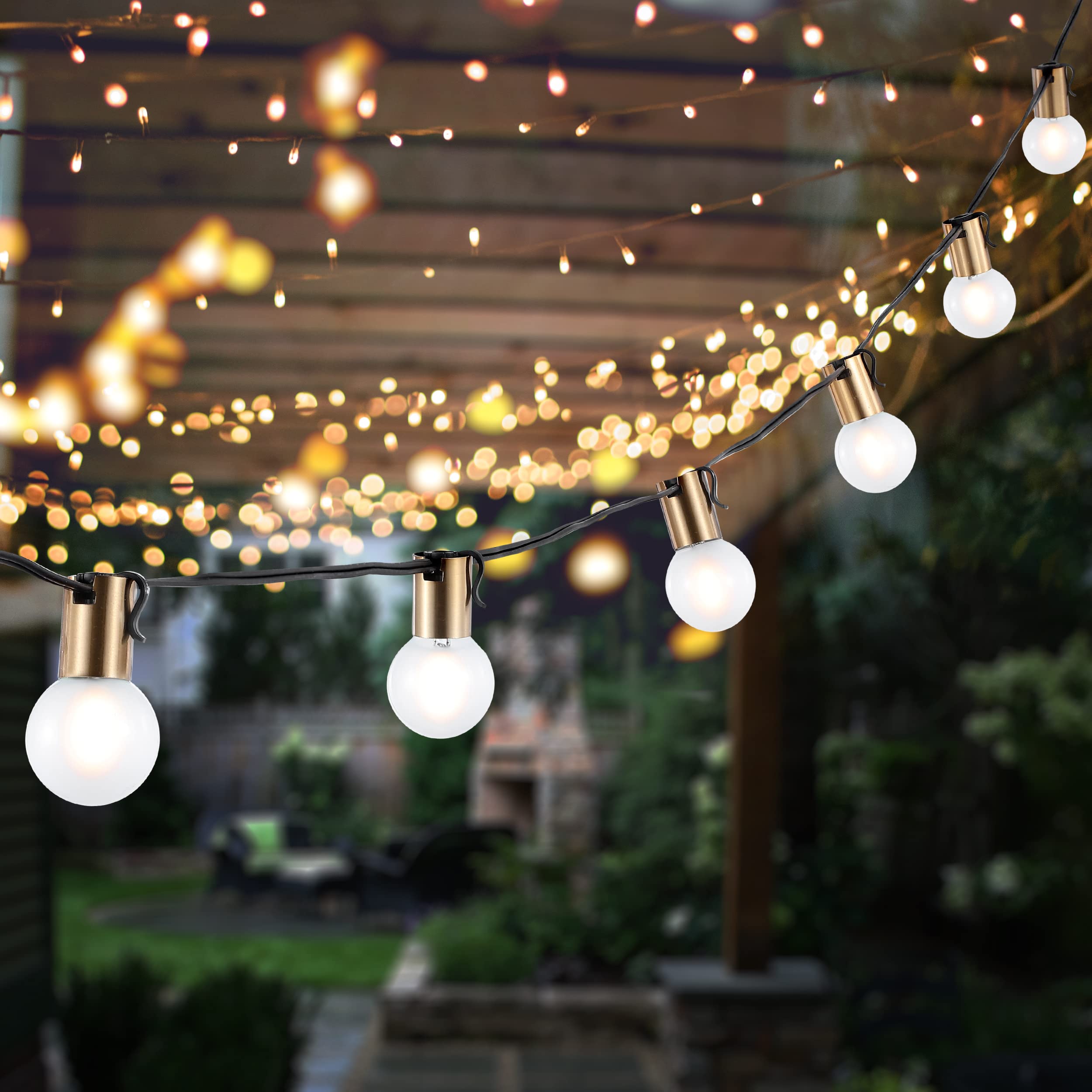 SAFAVIEH Lighting Collection Farrynn Brass/Black 10-Foot LED Outdoor String Lights