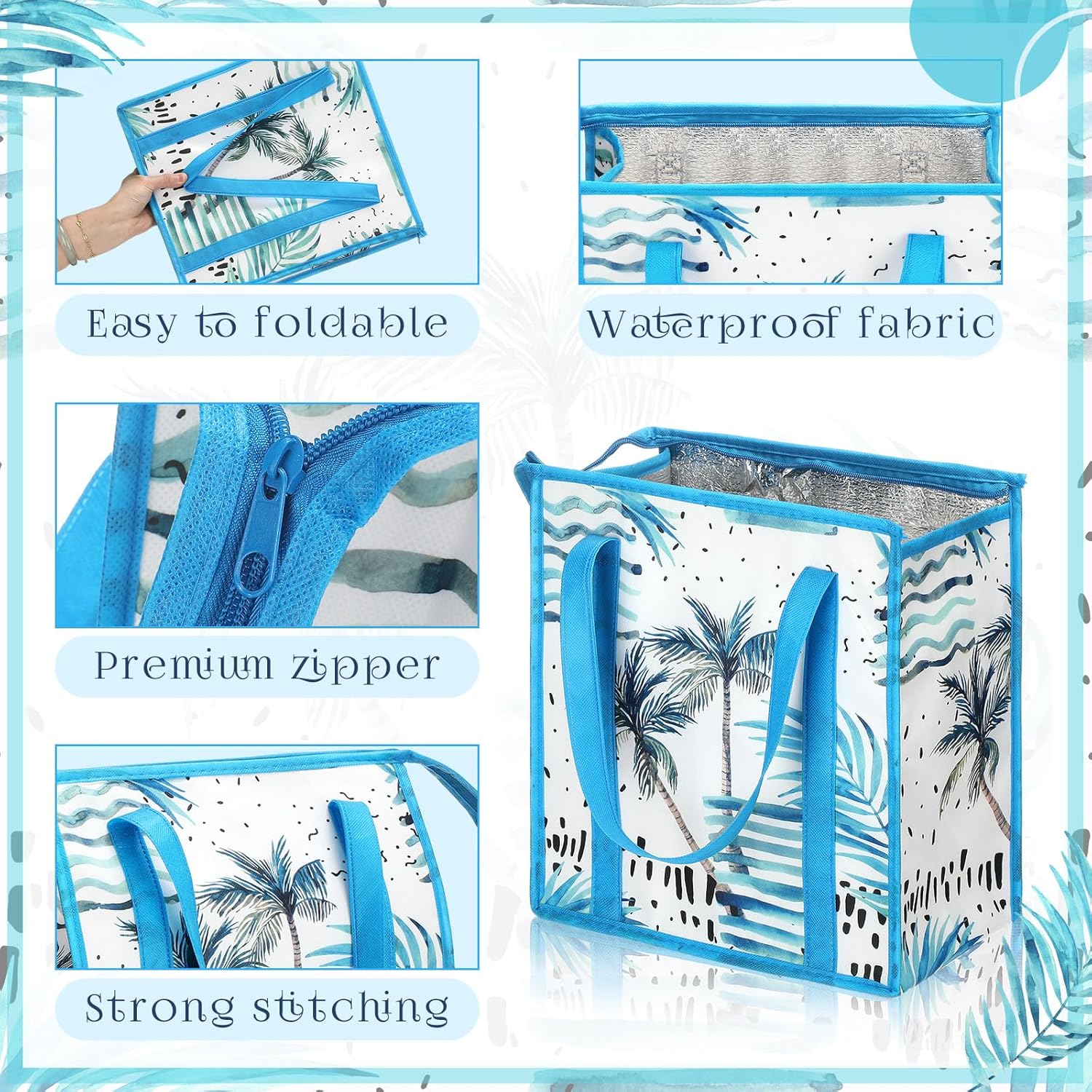 Paterr 6 Pack Insulated Shopping Bags for Groceries Reusable Cooler Bags Thermal Totes with Zipper Top 13 x 12 x 7 Inches Hawaii Foldable Bulk Heavy Duty for Hot Cold Food Delivery Refrigerator Pizza