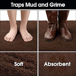 HOMEIDEAS Door Mats Indoor, 30"x48" Super Absorbent Non Slip Rugs for Entryway, Front Back Welcome Doormat Dirt Trapper (Brown)