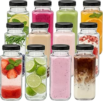 Accguan Vintage Water Bottles with Lids,8oz Reusable Glass Drinking bottles for Juicing,Hot Sauce,Kombucha,Ginger Jar,Potion,Oil,Milk Bottles,Whiskey,Portable Travel Bottle,Smoothies Bottles(12pack)