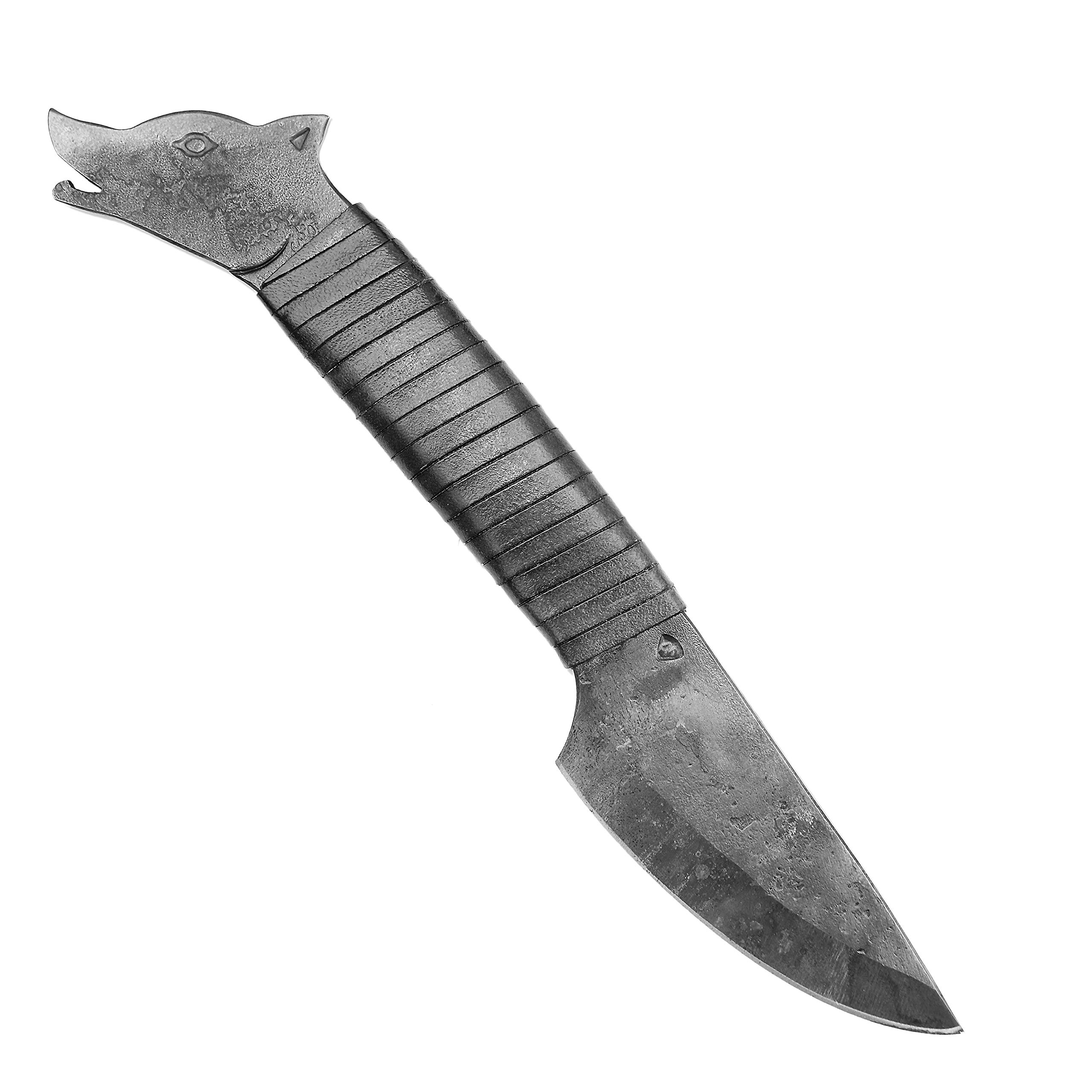 Hache Tête De Loup Forgée Main – Acier Carbone Et Manche Cuir