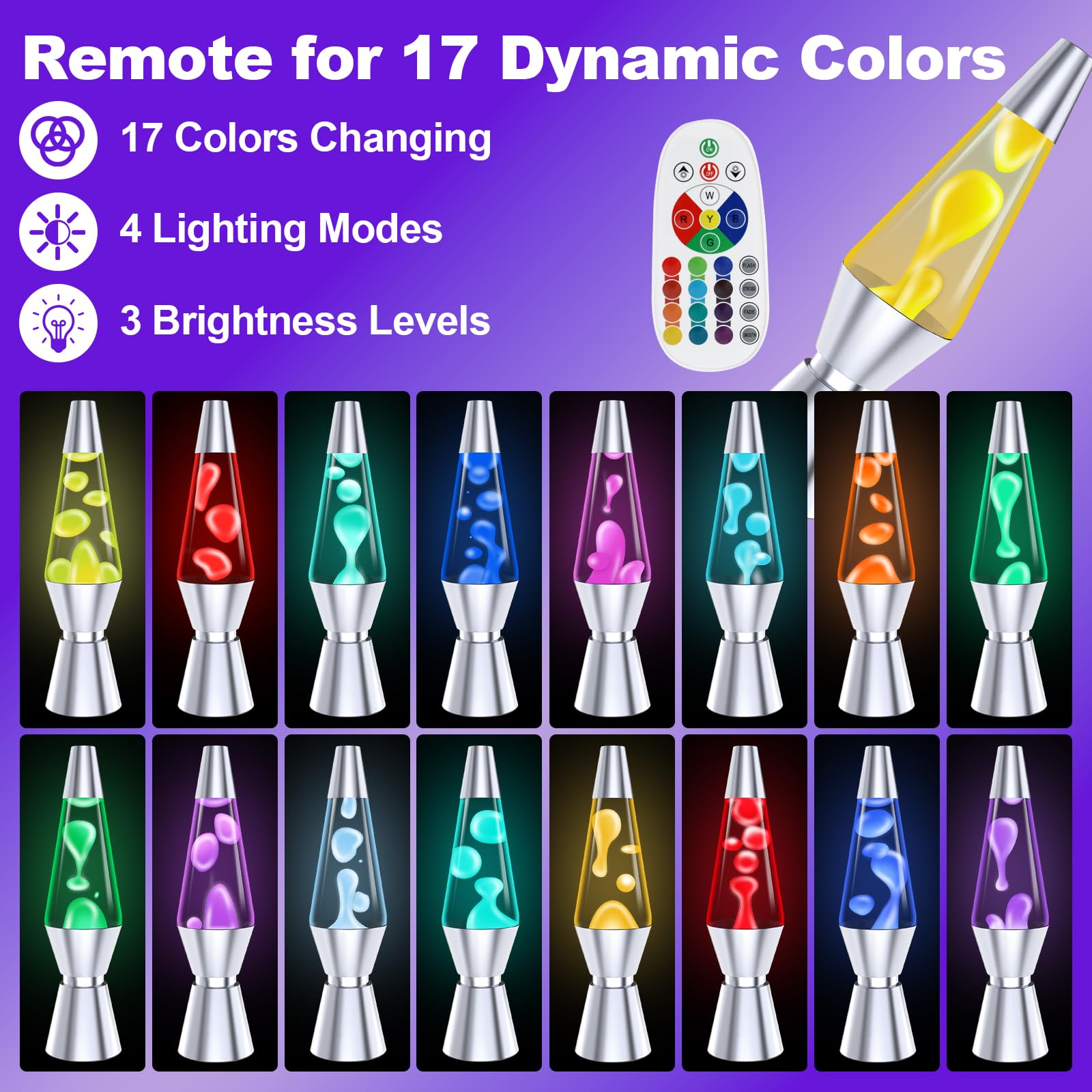 Lampada a Liquida con Telecomando a 17 Colori, 37cm Luce Notturna LED per Bambini e Adulti - Luci Atmosferiche per Camera da Letto, Ufficio, Decorazioni Natalizie e Feste