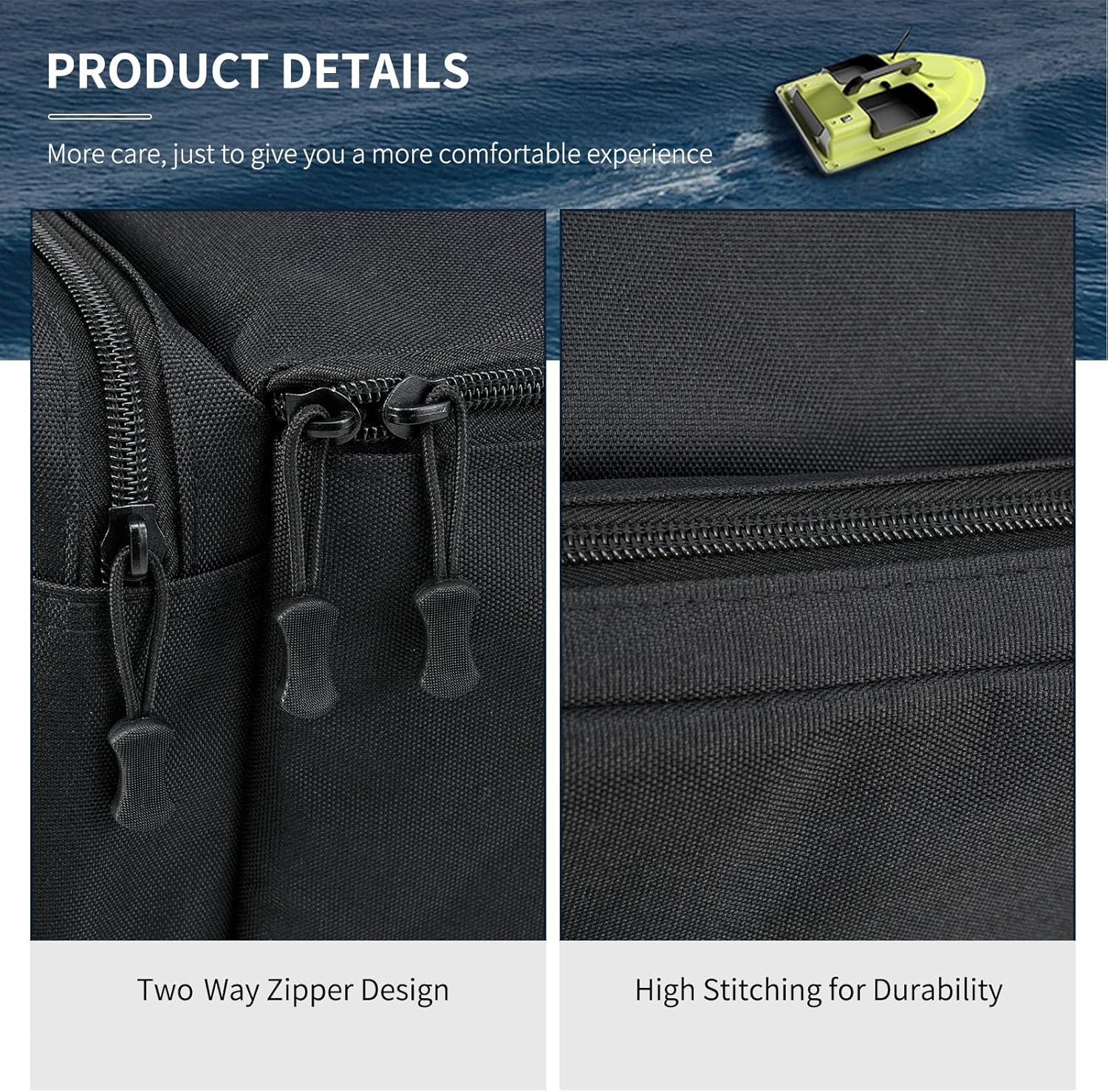 Asixxsix RC Bait Boat Storage Bag, 1000D Oxford RC Boat Remote Control Fishing Boat Cover Bag, 60 x 30 x 20cm, 24 x 12 x 8inch, Suitable for Most Bait Boats, Double Zipper