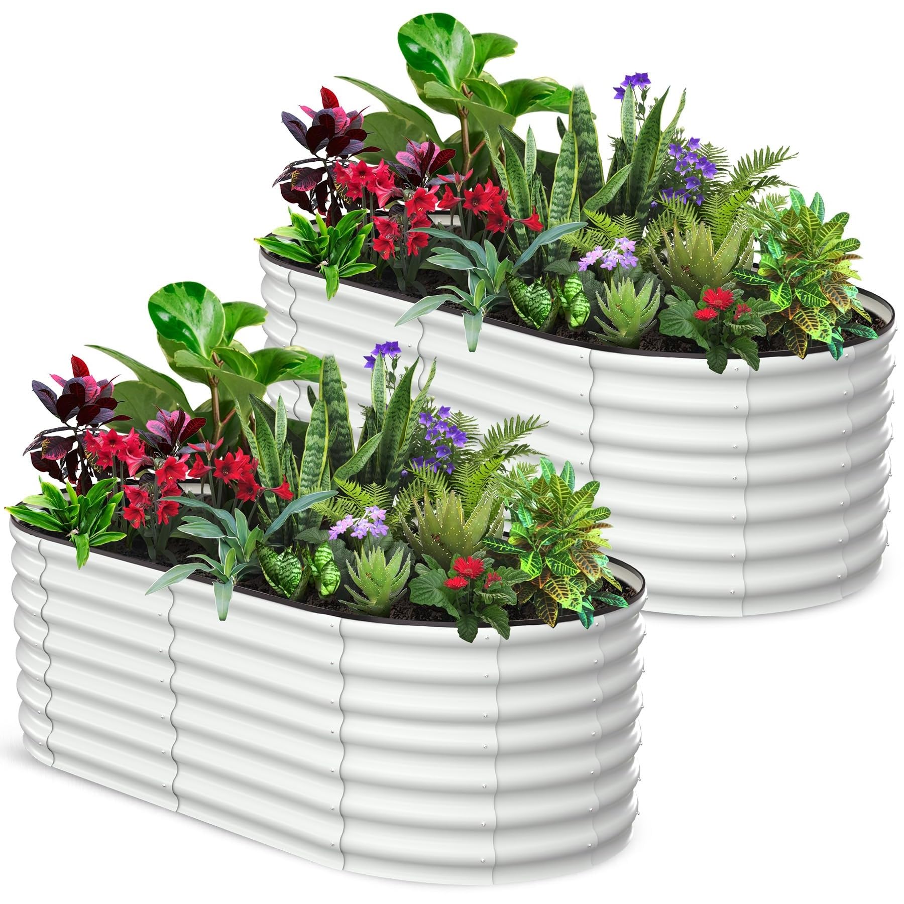 Aptliton Heavy Duty Raised Garden Bed - Large Neutral White Oval 6x3x2FT Galvanized Steel Planter Box - Open-Ended, Bottomless for Outdoor Vegetables, Flowers, Herbs, Durable Metal Bed - Oval shape,