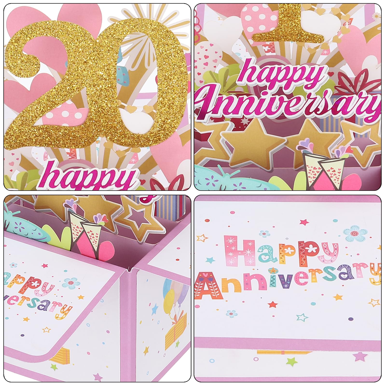 PATIKIL 20 Year Anniversary Card, Happy Anniversary Cards Wedding Anniversary Card for Wife Men Her Couple Pink - Image 4