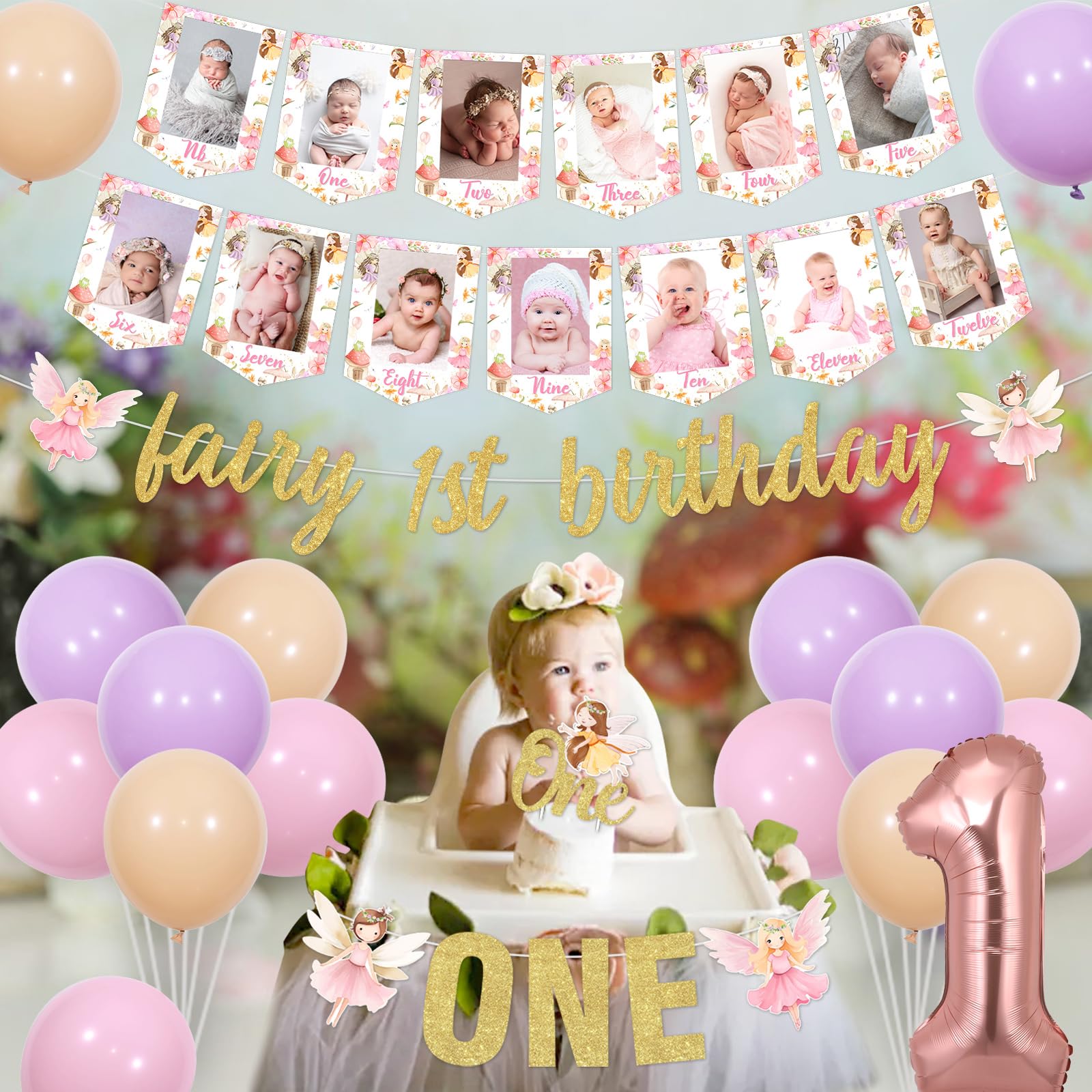 Striscione Foto 1° Compleanno - Decorazione Farfalle Per Feste Bambina - Foto 9