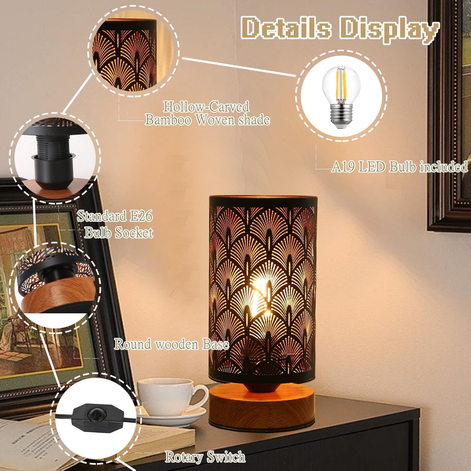 Black Rustic Table Lamp for Bedroom Small space Farmhouse Dimmable Bedside Lamps for Night stand Desk , Industrial Nightstand lamp with Metal Lampshade for Living Room Decoration Led bulb included