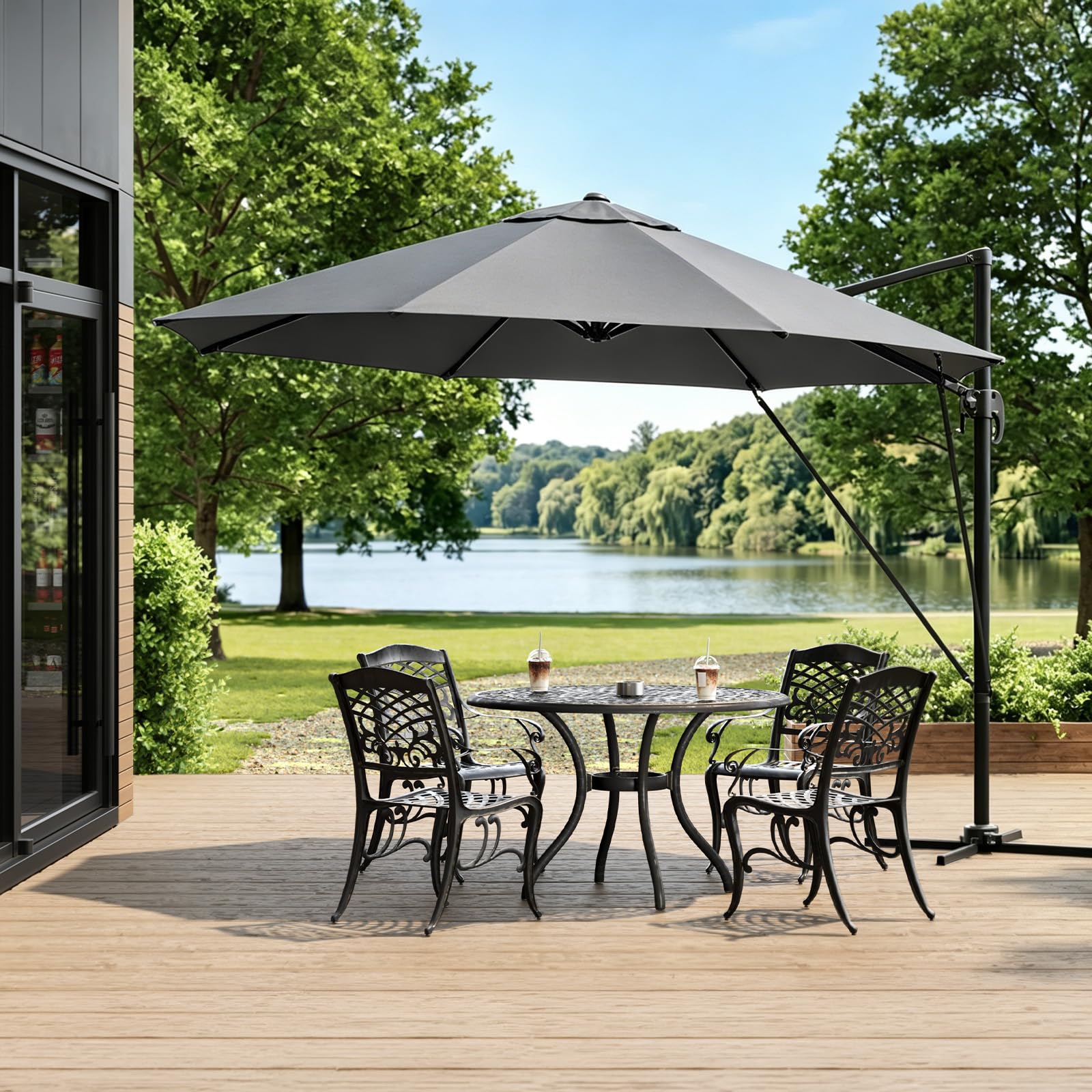 WOLTU Sombrilla Parasol Ø 3 m, Parasol Jardin Giratorio 360°, UPF 50+, Ajustable de 5 Niveles, con Base Manivela Mástil de Metal, para Terraza Playa Piscina Mercado Patio Exterior