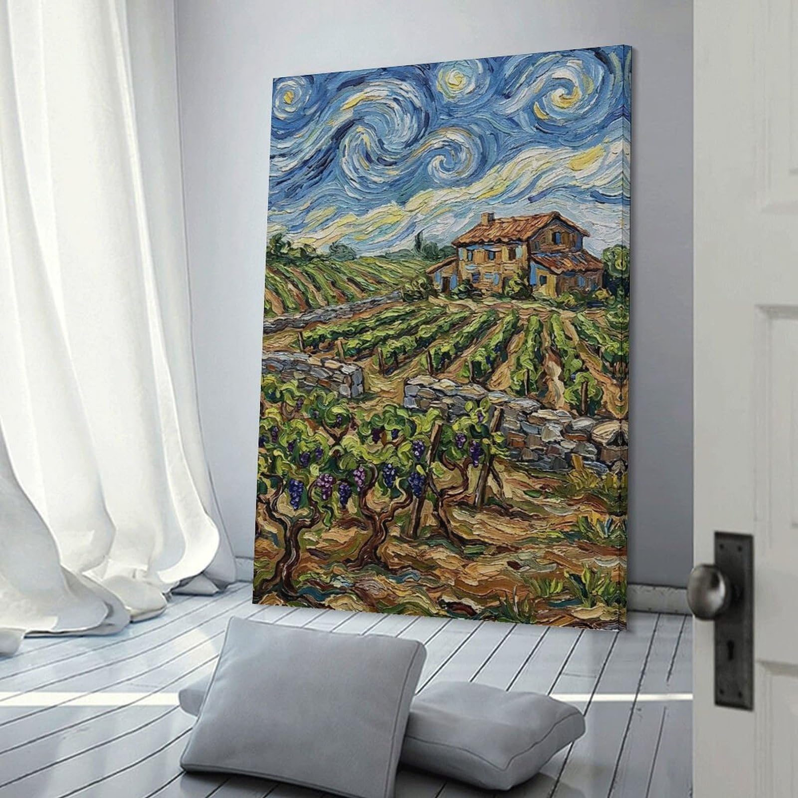 Junmoney Wall Picture Print Van Gogh Style Vineyard Landscape, 20x30inch(50x75cm), for Living Room, Lounge Or Sitting Room, Modern Wall Decor for Cosy Interiors