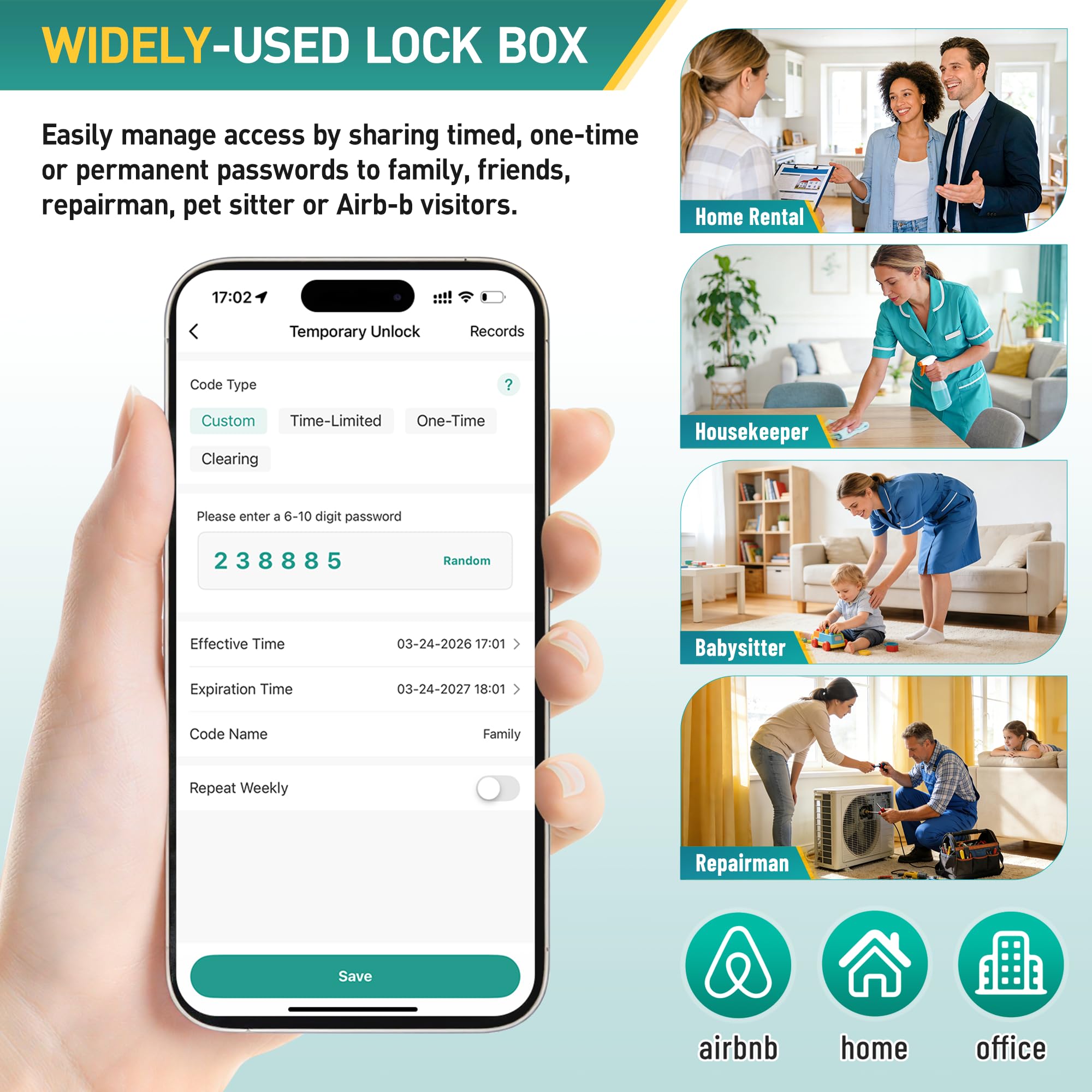 Smart Schlüsselbox Wandmontage Schlüsseltresor mit Zahlencode oder Bluetooth Tuya App-Steuerung Schlüsselsafe Aussen Elektronischer Schlüsselkasten Wasserdicht für AirBnB Büro Familie (Schwarz)