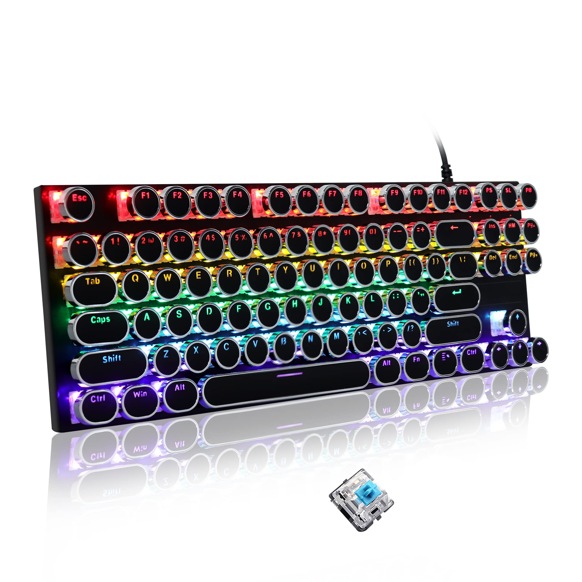PC周辺機器 【レトロポップ配色／青軸メカニカルキーボード⭐︎】