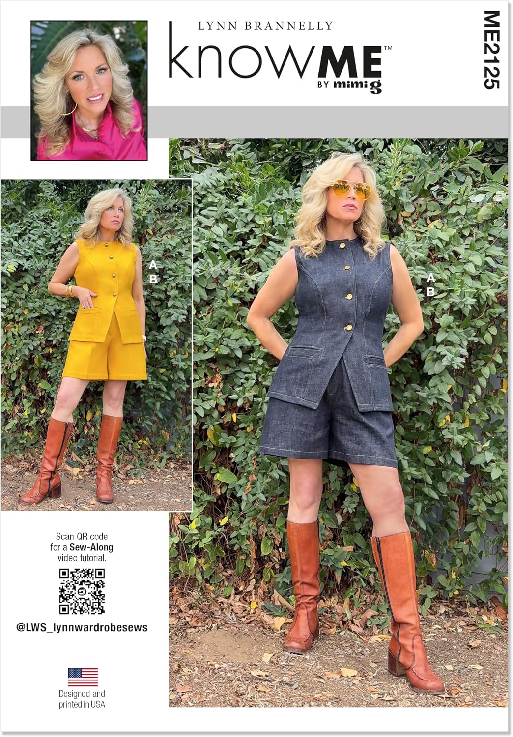 Know Me ME2125K5 Misses' Fitted Vest and Shorts Sewing Pattern Packet by Lynn Brannelly, Design Code ME2125, Sizes 8-10-12-14-16