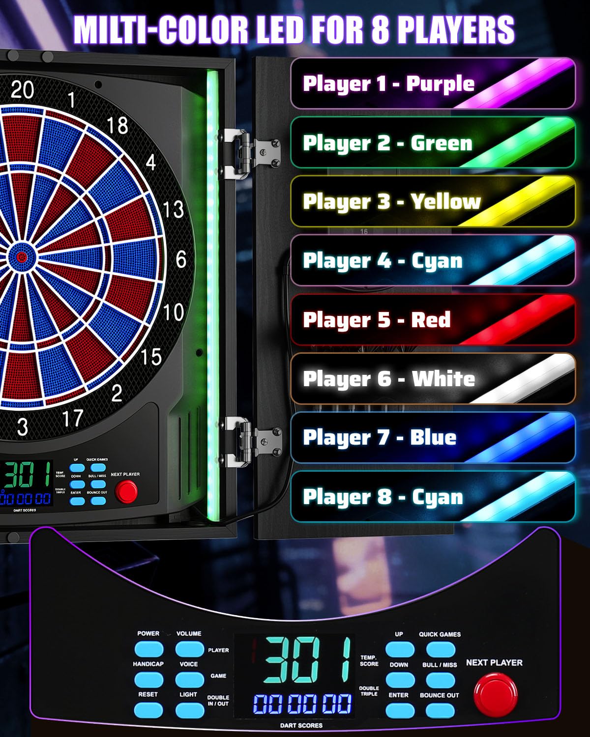 Set elettronico per bersaglio per bersaglio per adulti, tracciamento del giocatore a 8 colori
