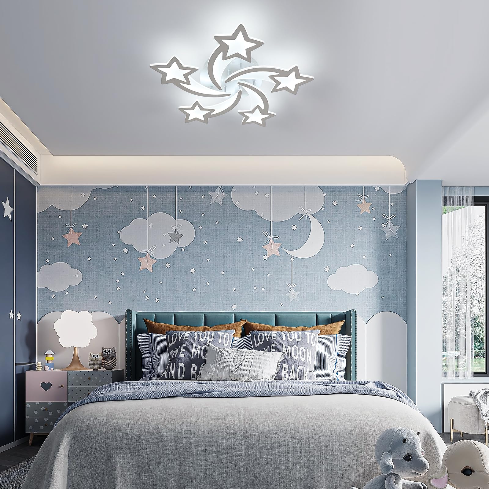 Goeco Lampada da soffitto moderna a LED, lampada da soggiorno da 60 W, lampada da soffitto per soggiorno, camera da letto, camera dei bambini, luce bianca fredda da 6500 K, argento
