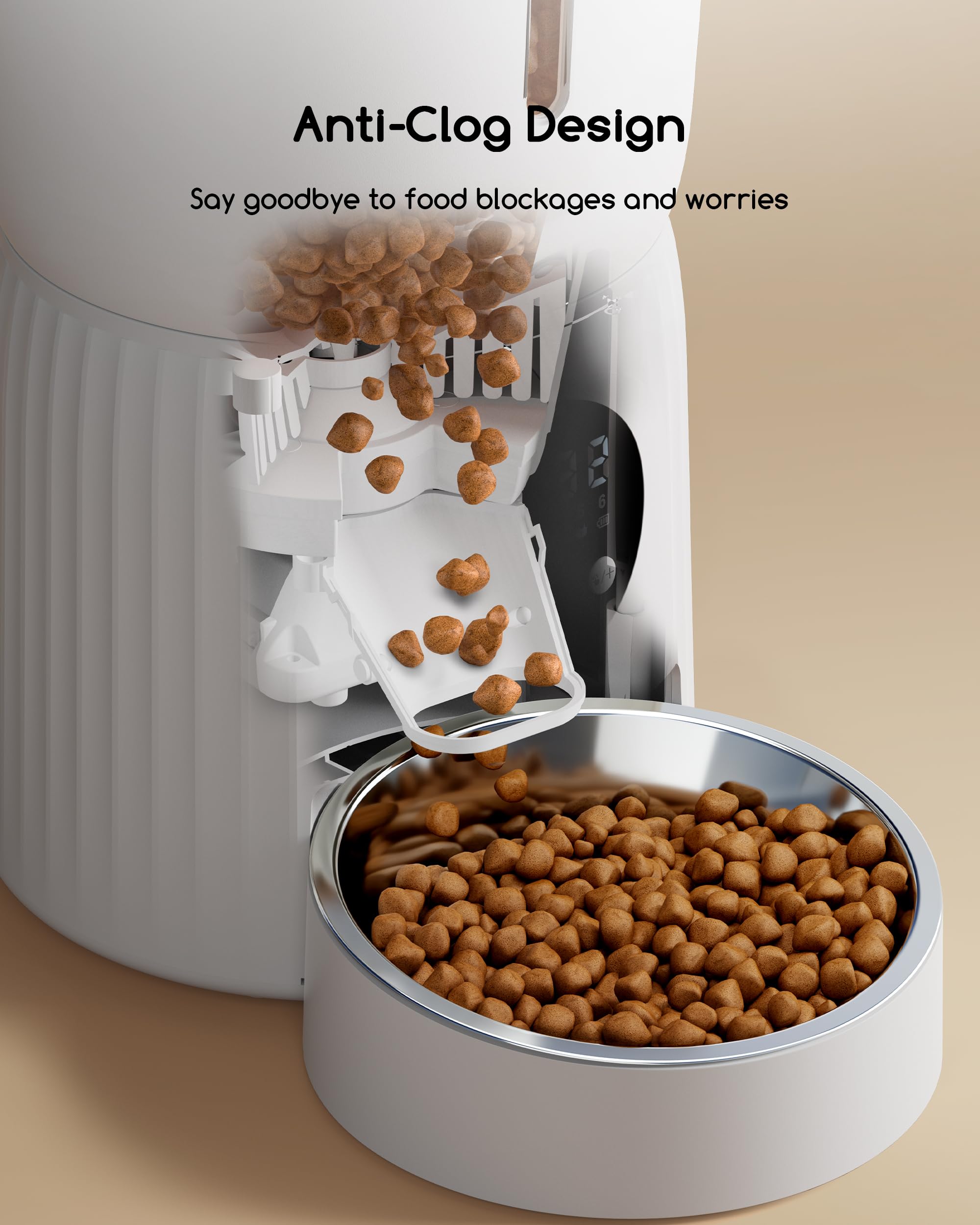 Faroro 4L Distributore Automatico Cibo Gatti, Dispenser Cibo Gatti e Cani con Ciotola in Acciaio Inox, Funzione Timer, Da 1 a 6 Pasti al Giorno