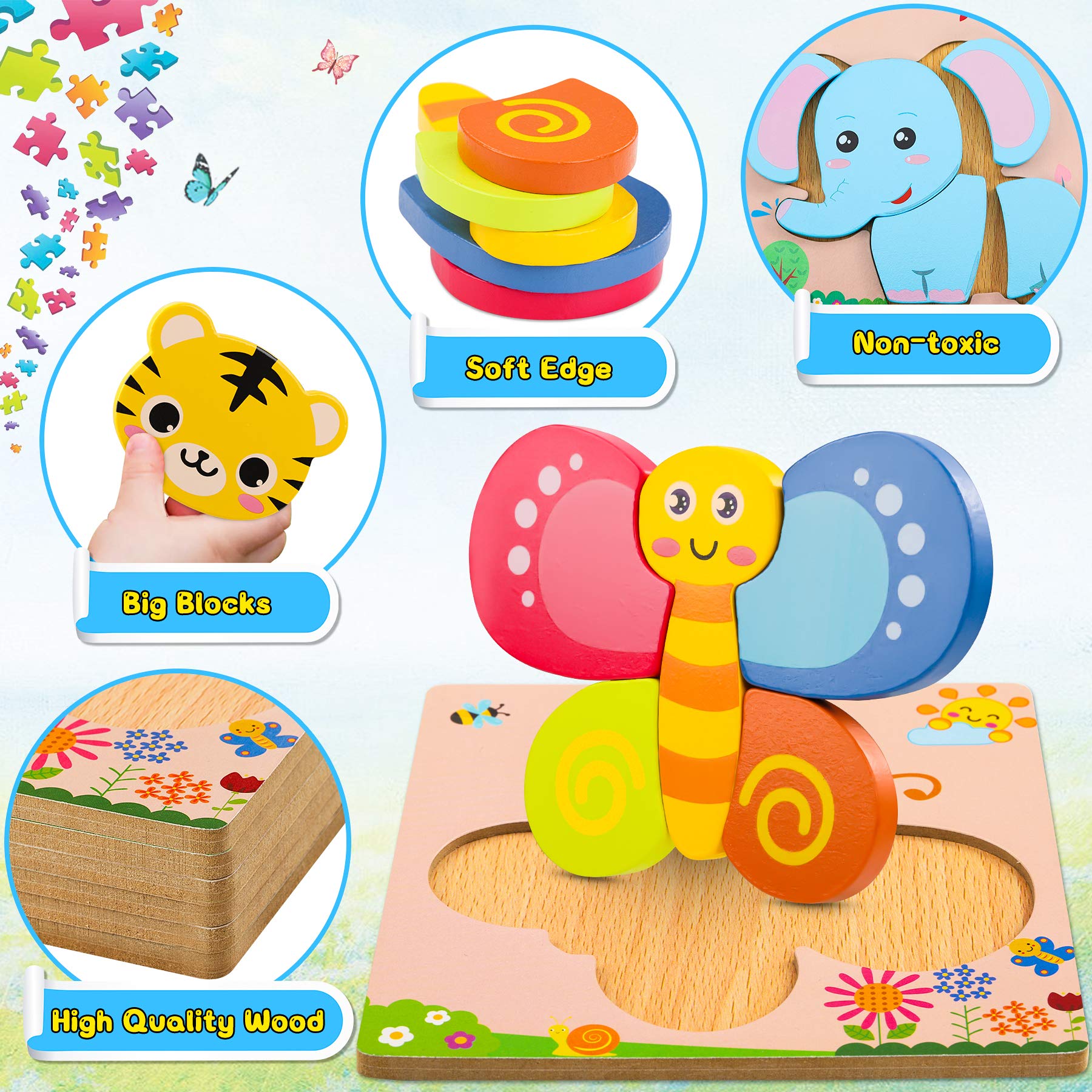 lenbest 6 Pezzi Puzzle Legno - Giochi Bambini - Giochi Montessori - Giochi Educativi - Giochi Giocattoli Gioco Bambini Bambino Bambina 1 Set 2 3 Anno Anni Femmina Maschio - Regalo Natale Compleanno