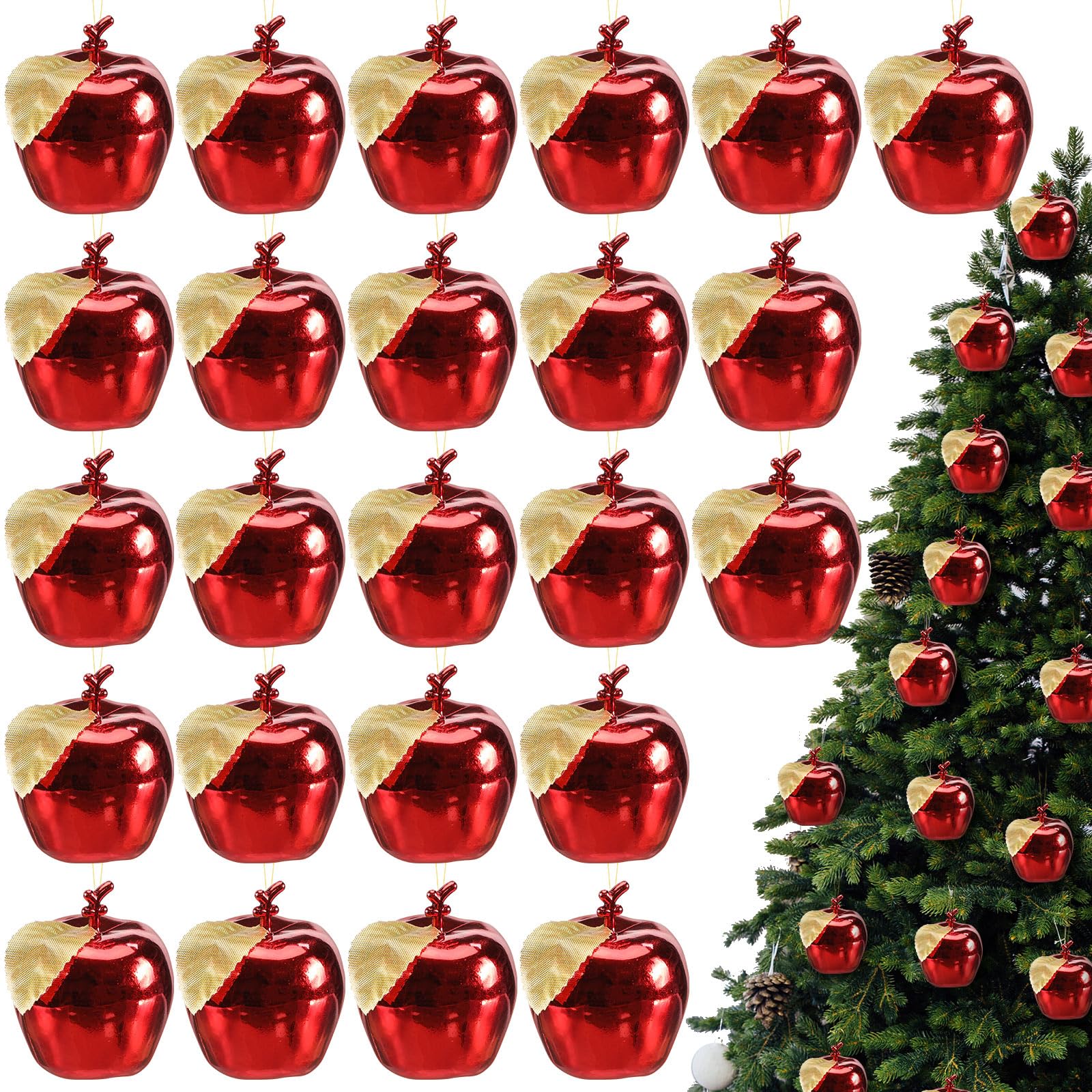 Syhood 24 Pcs Apple Shaped Hanging Ornaments Simulation Red Apple Hanging Pendant for Christmas Tree Xmas Tree Decorations Holiday Decor