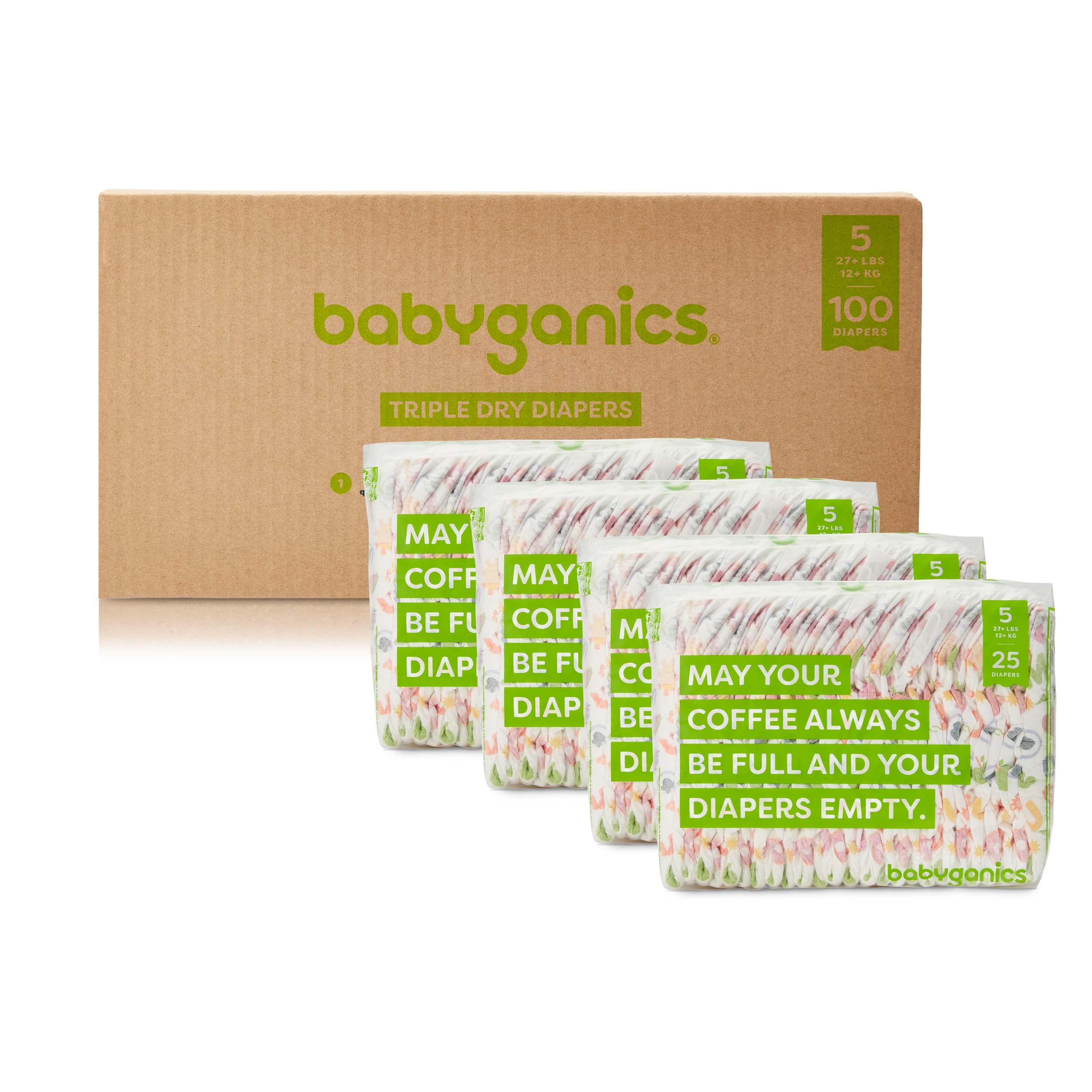 Babyganics Size 5, 100 count, Absorbent, Breathable, Triple Dry Protection  Diapers