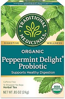 Traditional Medicinals Tea, Organic Peppermint Delight Probiotic, Supports Healthy Digestion, Includes Spearmint 16 Tea Bags