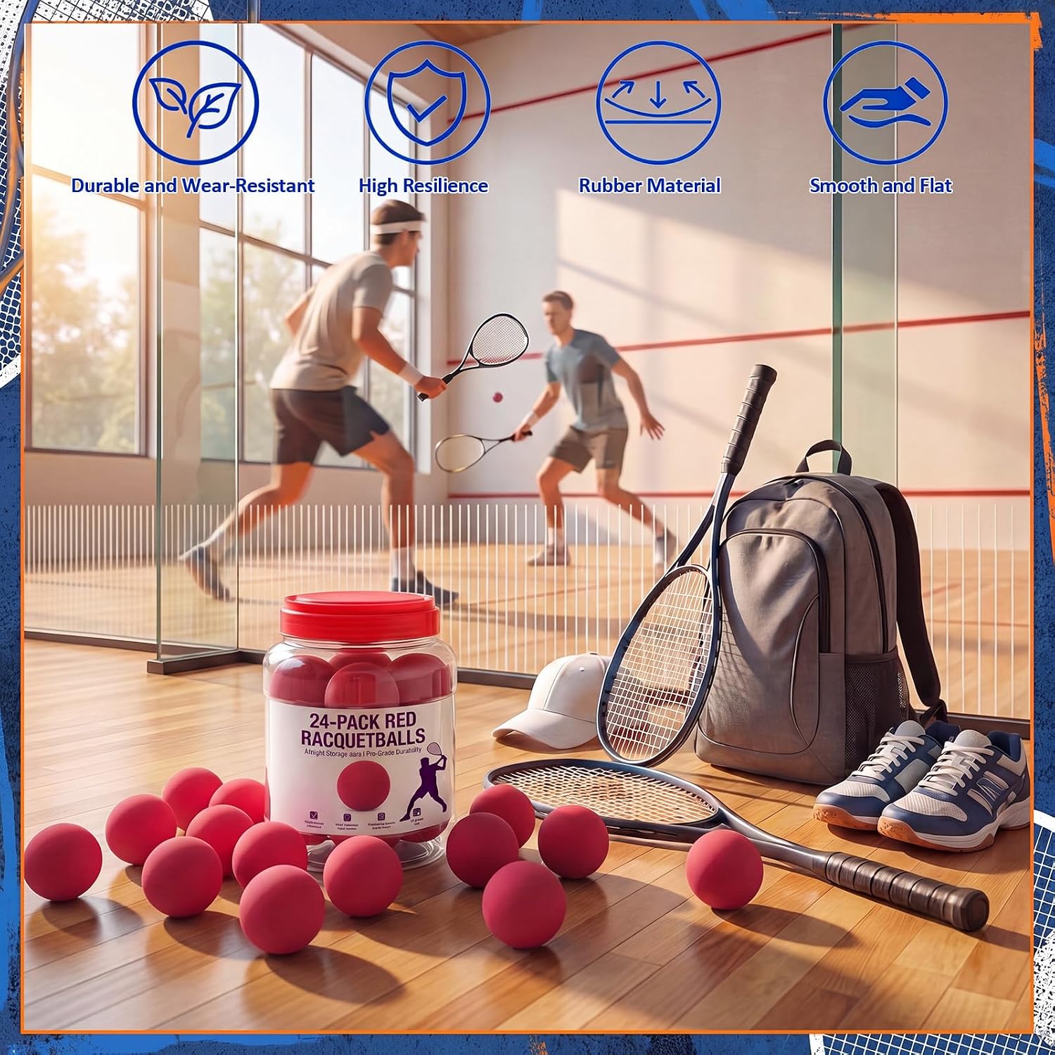 Arrowbash 24 Pack Racquetballs Bulk 2 Jugs Rubber Racquetball 2.17 Inch High Bounce Small Racquet Ball for Indoor Sports Training, Dog Catching Balls for Fetch, Office Stress Relief, Court Game