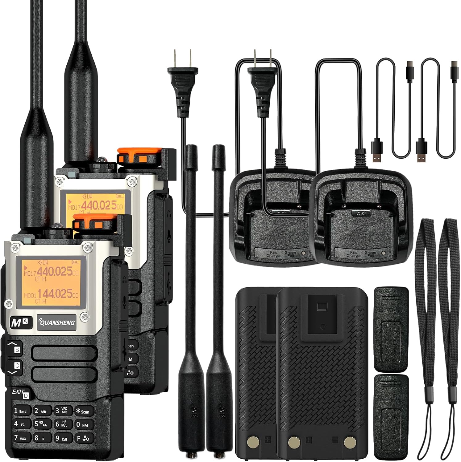 2 Packs Quansheng UV-K5(8) Radio USB-C Charging UV-K6 Two Way Radio Long Range with NOAA for Adults 5W UHF/VHF Dual Band DTMF AM FM Walkie Talkie Rechargeable