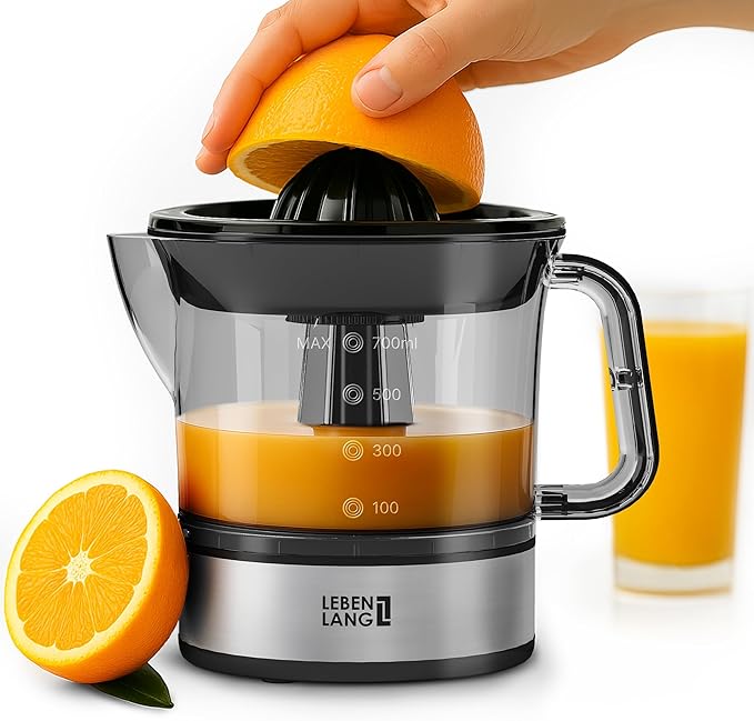 LEBENLANG Exprimidor de naranjas electrico - 2 conos & sin BPA I Alto rendimiento de zumo I 700 ml esprimidores citrinos eléctrico I Orange juicer machine Espremedor zumera Esprimidoras zumos pequeño