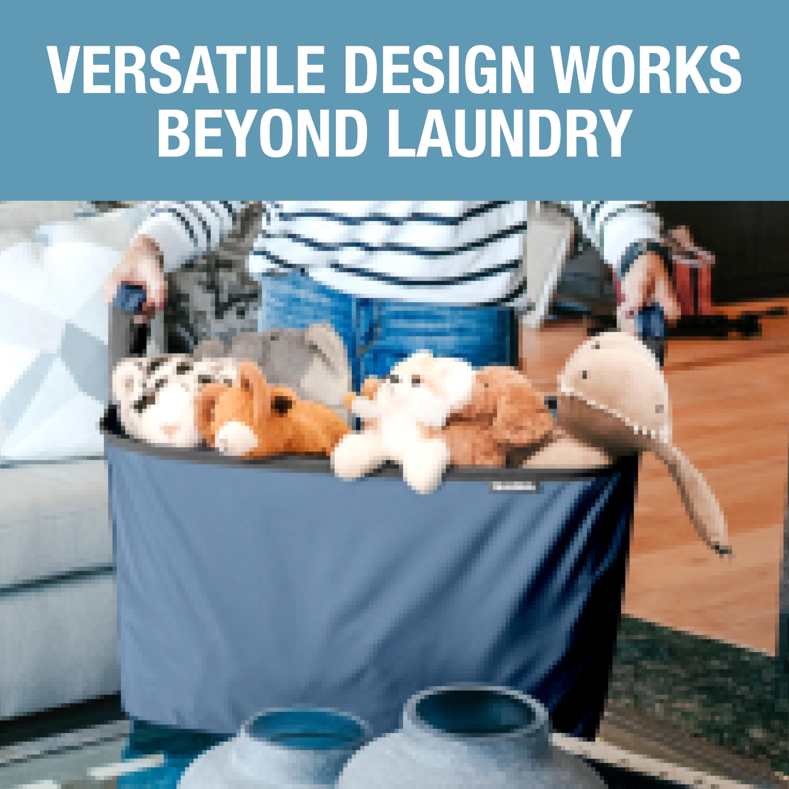 CleverMade składany kosz na pranie LUXE — zestaw 2 szt., kolor Denim Shadow Gray, 60 l, oszczędzający miejsce organizer do domu z uchwytami, składany, do przechowywania i organizacji