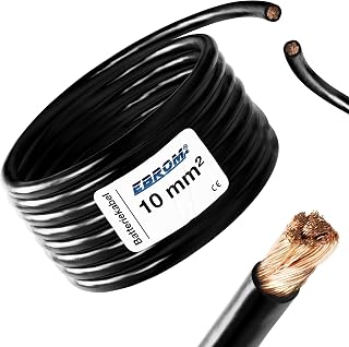 EBROM Cable de batería, cable de masa al metro, color negro (-) H07V-K 2,5/4/6/10/16/25/35/50 o 70 mm², cable de batería 99,9% cobre OFC – Longitud/sección transversal: 6 metros 10 mm² negro