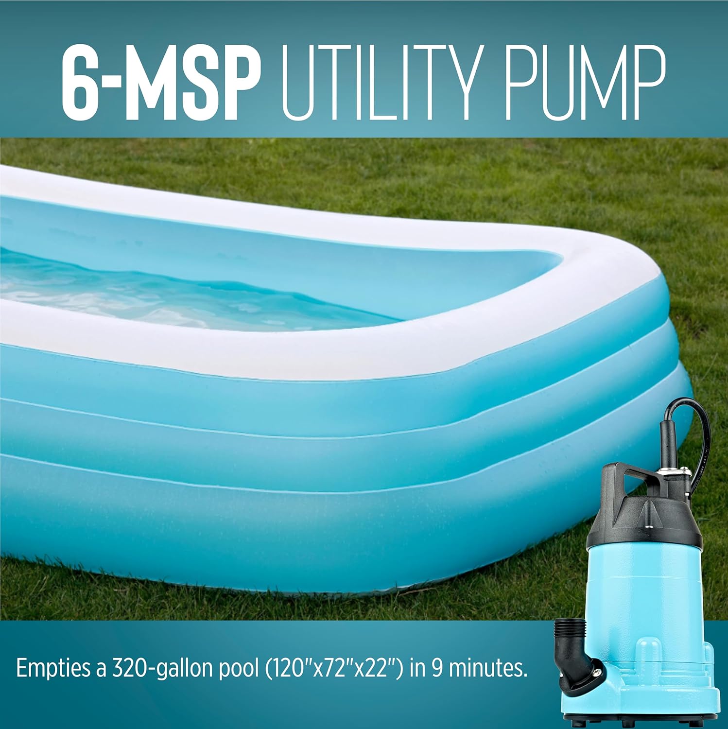 Little Giant 6-MSP 115 Volt, 1/3 HP, 2130 GPH Manual Aluminum Utility Pump with 10-Ft. Cord, Blue, 14942783