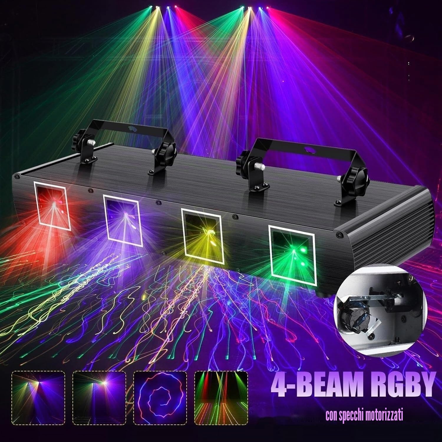 Luci da discoteca, proiettore di luci laser stroboscopiche ad attivazione sonora con effetto a 4 raggi, for feste al chiuso, for compleanni, discoteche, KTV, club, palco, DJ.