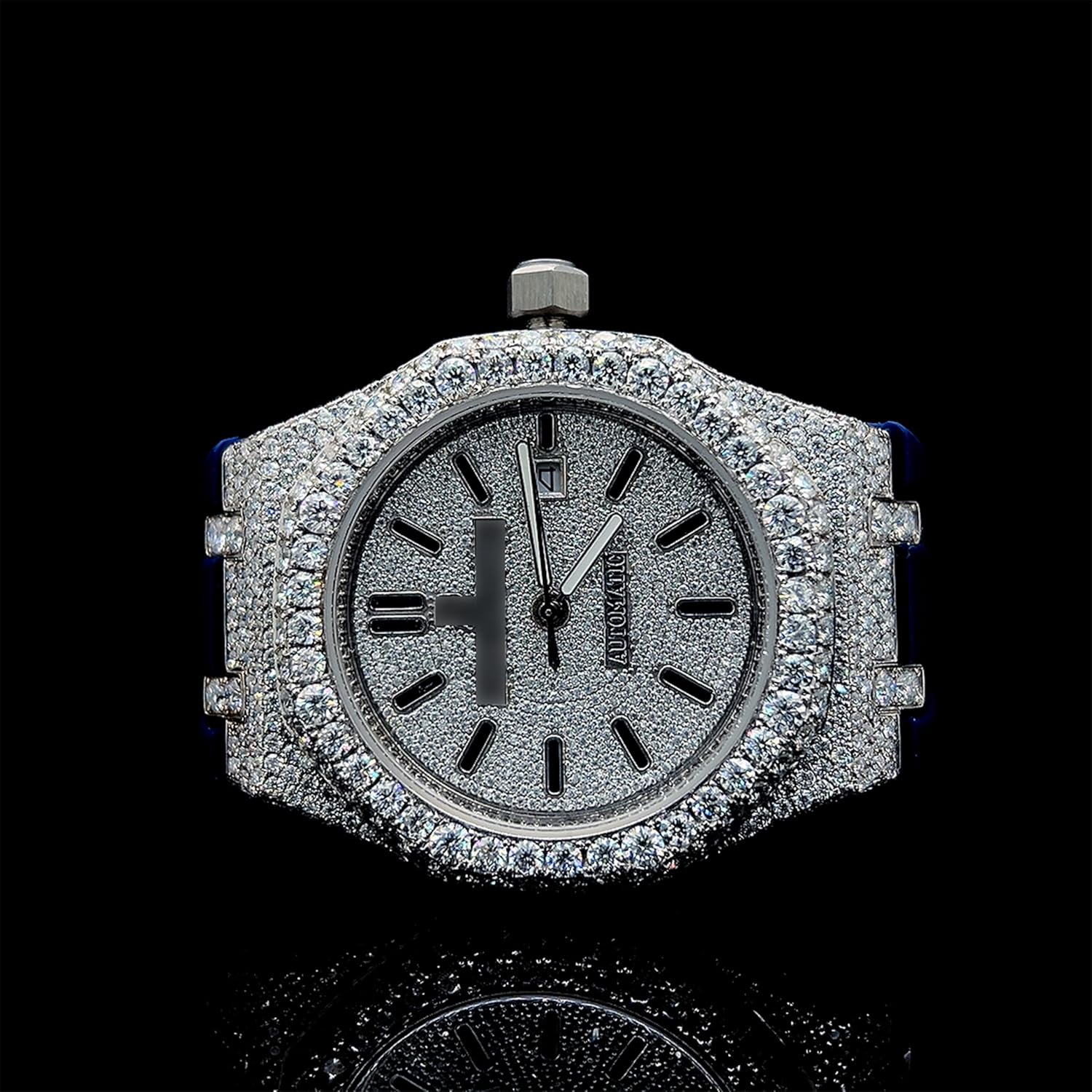 Luxury Moissanite Diamond Iced Out Watch – Fully Paved Diamond Simulated Bezel Rose Gold & Silver FinishvBaguette Hour MarkersbDate Display Men's Hip Hop Bling Wrist Watch Statemen...