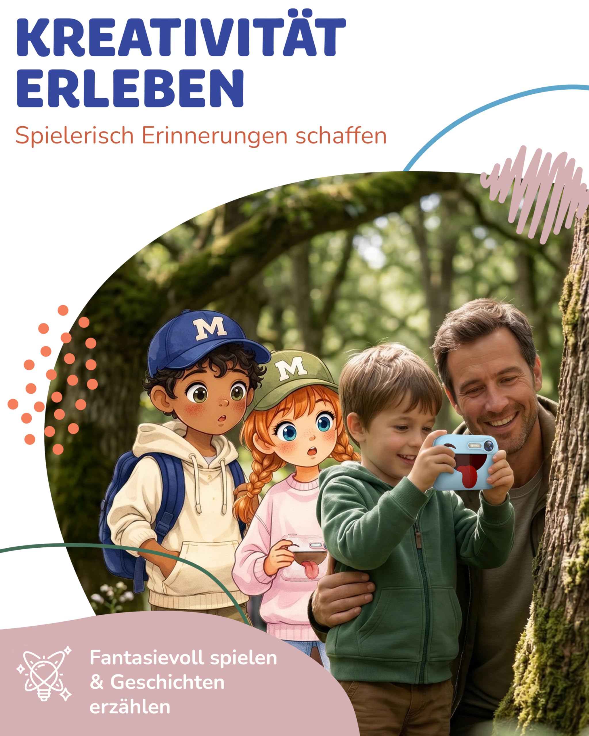 Cámara infantil instantánea para niños, cámara digital de impresión instantánea – Cámara para niños con impresión fotográfica, 16 GB SD, 4 rollos, pegatinas, bolígrafos, USB-C, sin juegos (azul)