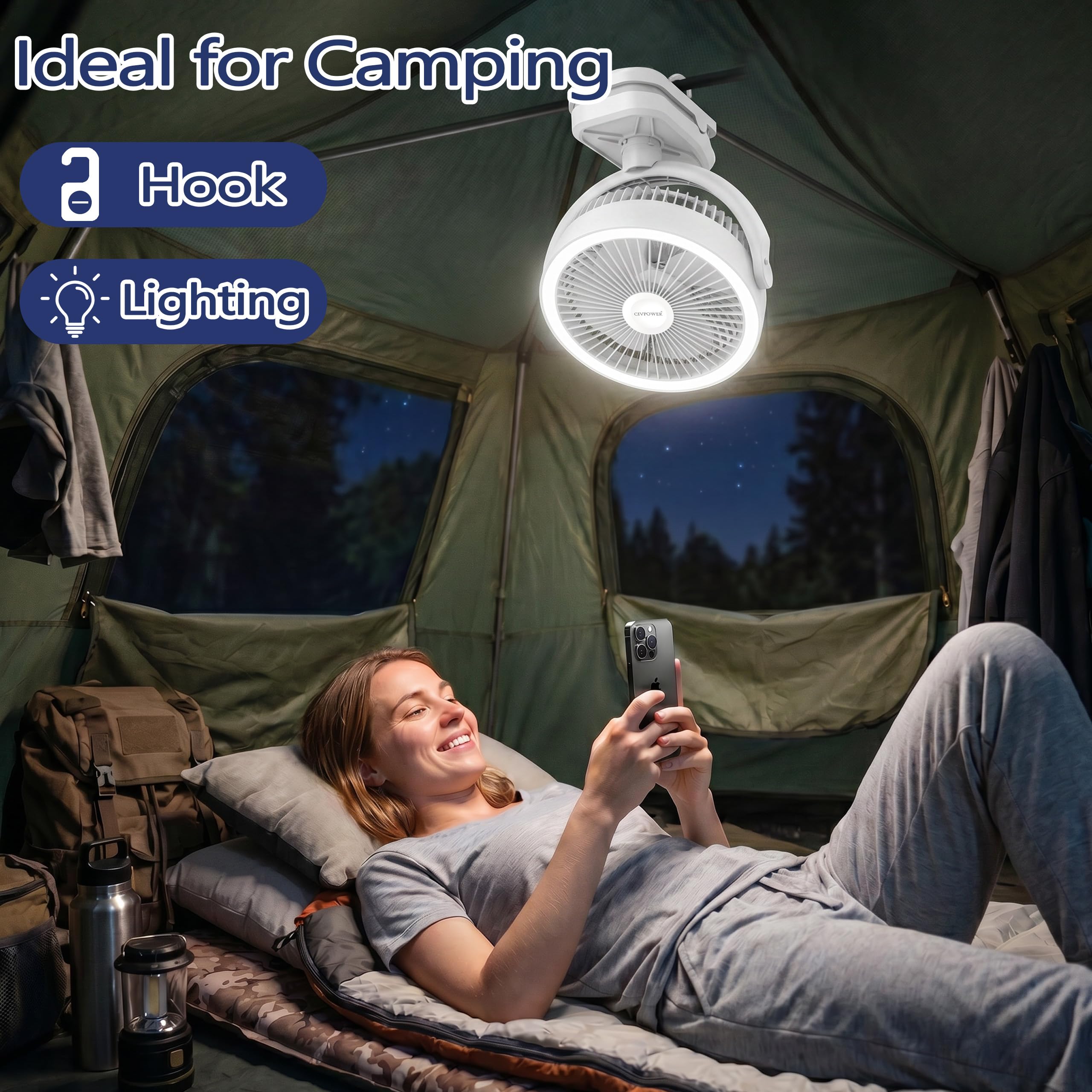 Ventola a clip da 16000 mAh: ventilatore portatile ricaricabile a morsetto per passeggino, letto, tenda da campeggio, carrello da golf, funzionamento a batteria, con gancio a 3 velocità, forte flusso