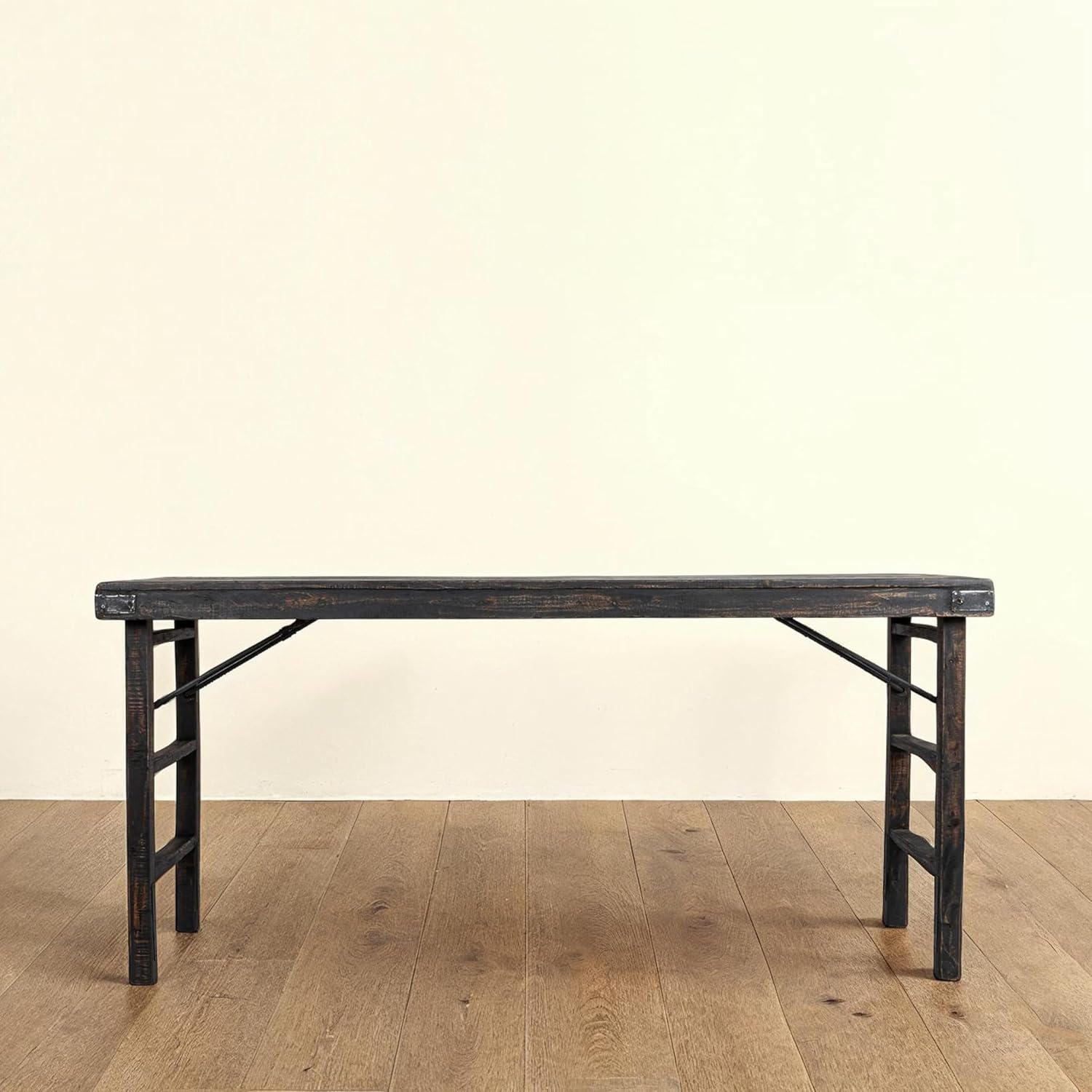 Reclaimed Wood Folding Table, Distressed Blackwashed Finish