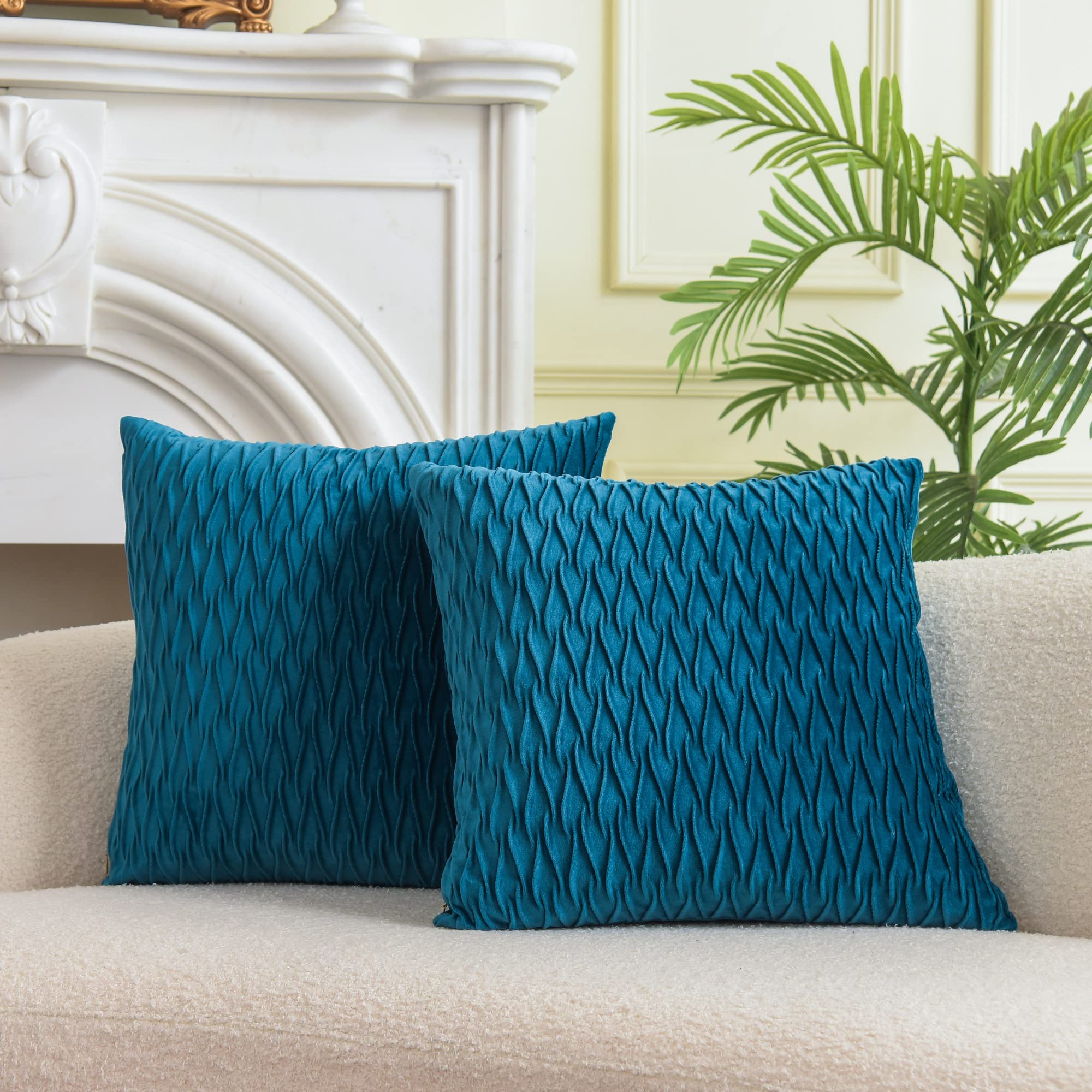 RKAAS HOME Pack of 2 Super Soft Decorative Luxurious Dutch Velvet Square Cushion Covers for Living Room Sofa Couch Bed 50cm x 50cm 20x20 Inches (Pack of 2 - Scissors Teal) — image 1
