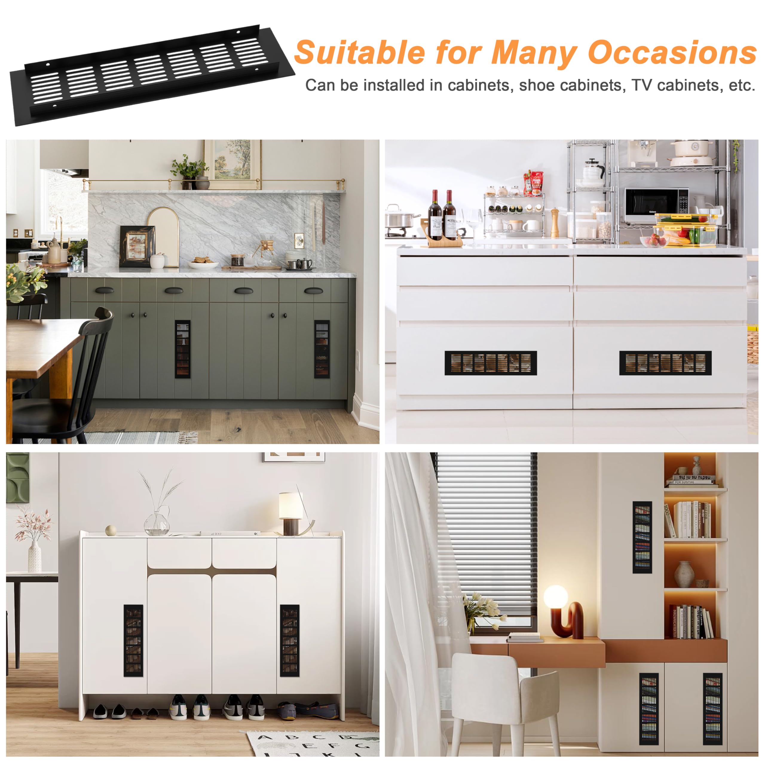 Griglia di Ventilazione 2 Pezzi Griglia Aerazione Rettangolare in Alluminio con viti di Montaggio Griglia d'aria Alluminio per Cucine,Armadi, Bagni, Armadio per Scarpe 80x300mm Nero