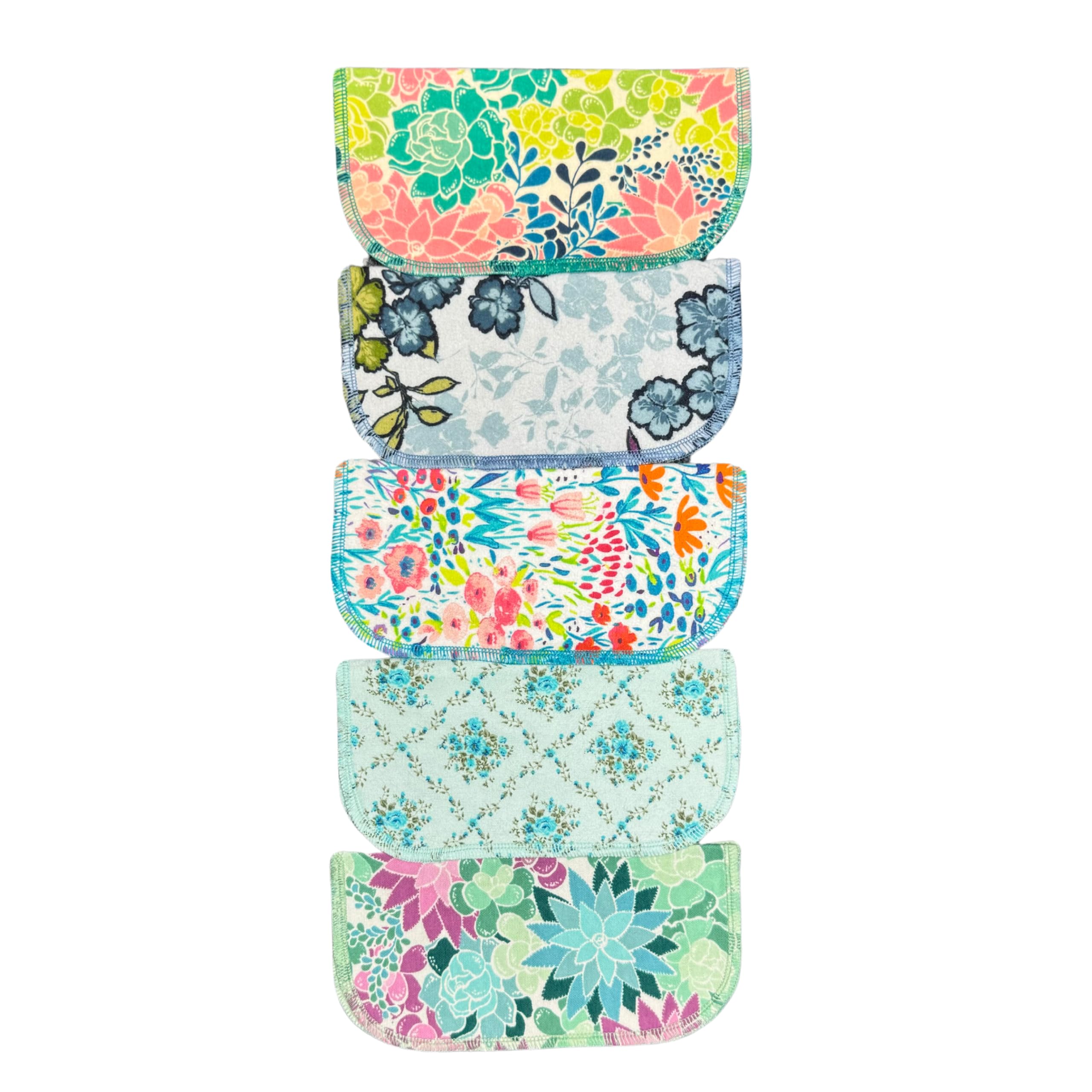 2 Ply Printed Flannel 8x8 Inches Set of 5 Little Wipes Flower Splash- Proudly Made in the USA!