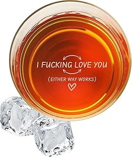 On The Rox Engraved Whiskey & Bourbon Glass Gifts - Fun Message Gift For Him - Personalized 11 oz Engraved Message Scotch Glass - Birthday, Anniversary (I Love You)