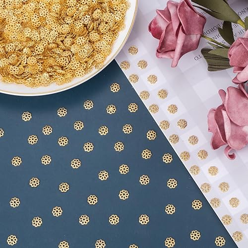 Miniatura 7 de ANCIRS 1200 cuentas espaciadoras de 0.276 in para hacer joyas, tapas de cuentas de flores de acero inoxidable para collar de pulsera, color dorado